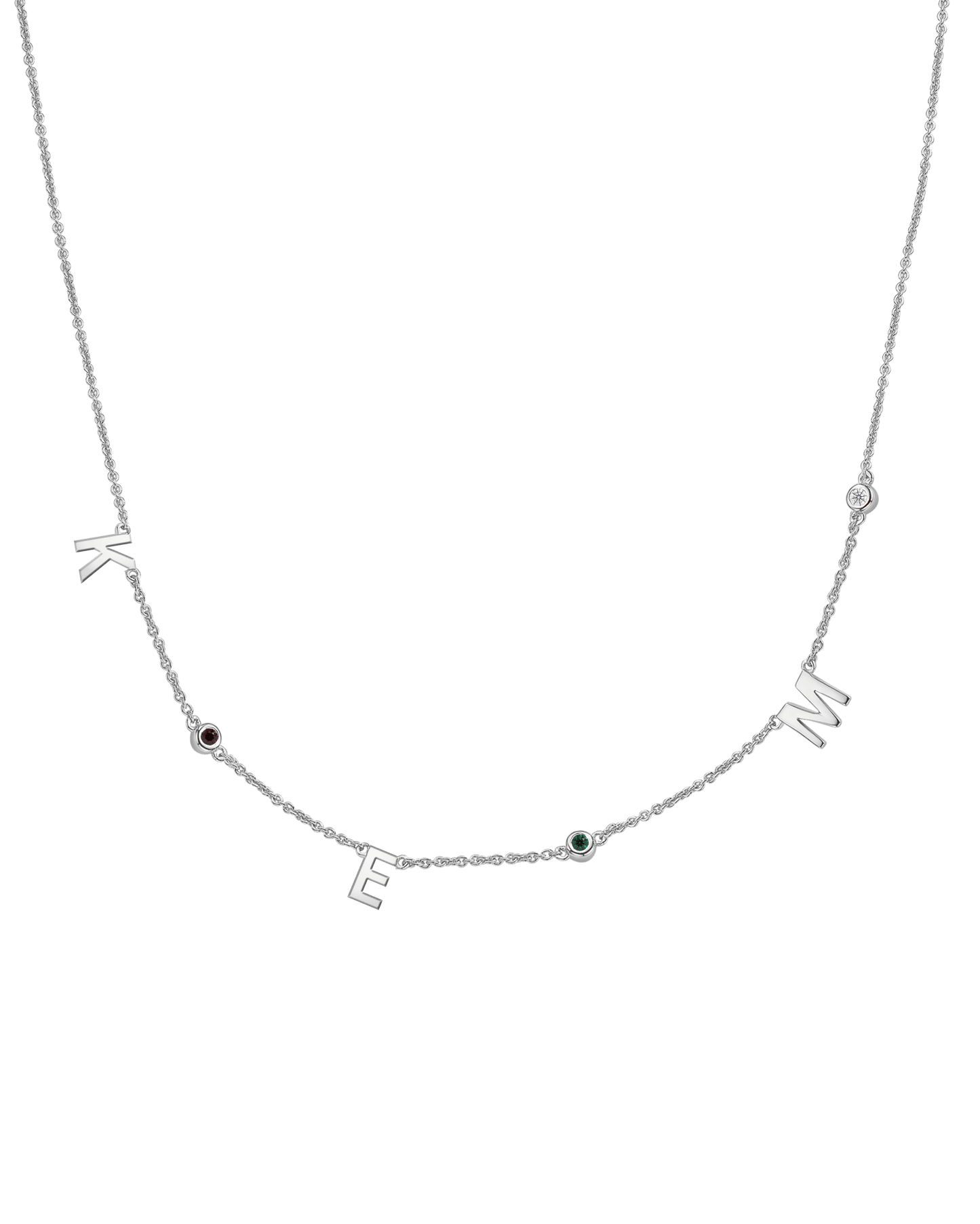 Initial Birthstone Necklace - 925 Sterling Silver Necklaces magal-dev 3 Initials + 3 Birthstones Adjustable 16-17" (40cm-43cm)