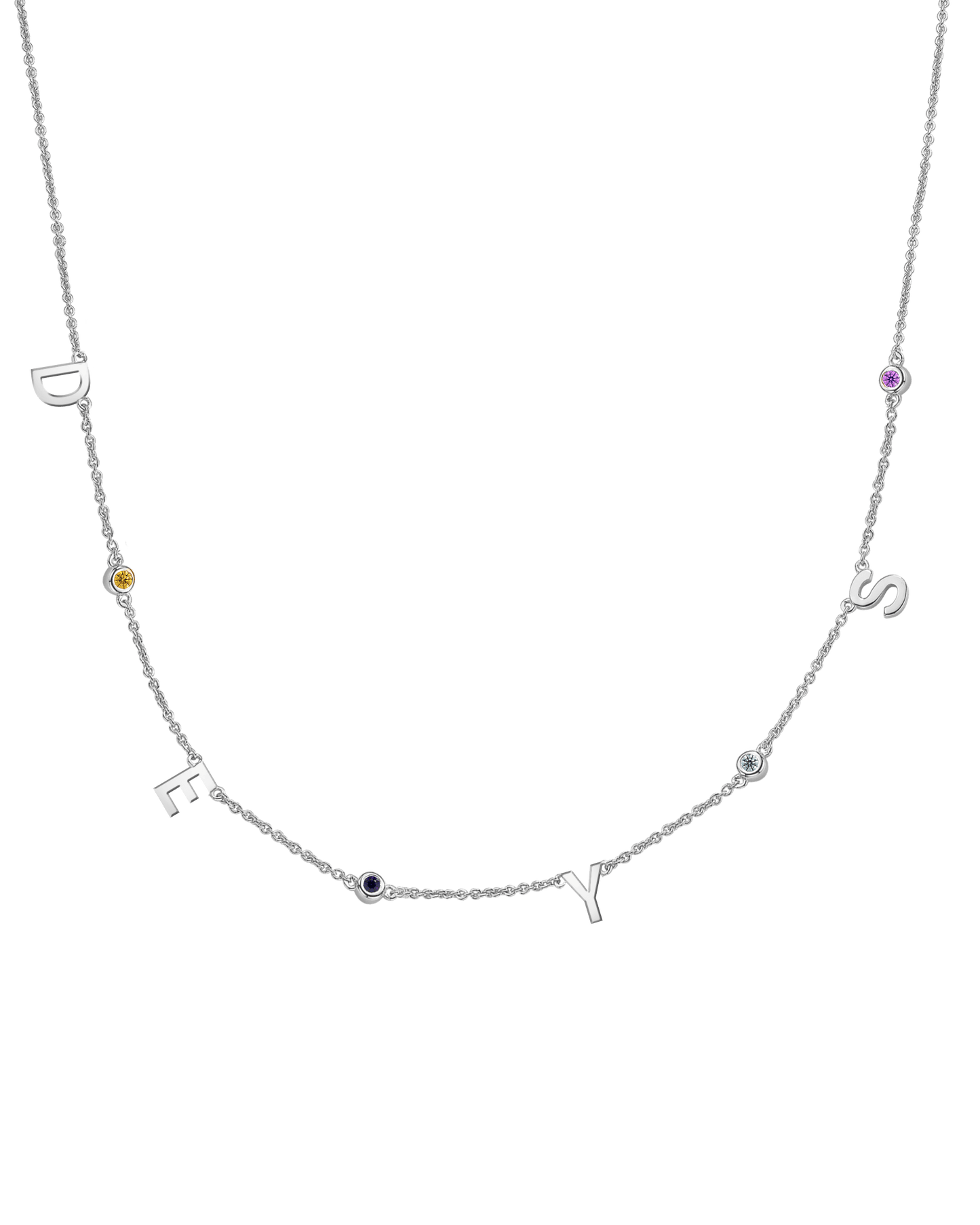 Initial Birthstone Necklace - 925 Sterling Silver Necklaces magal-dev 4 Initials + 4 Birthstones Adjustable 16-17" (40cm-43cm)