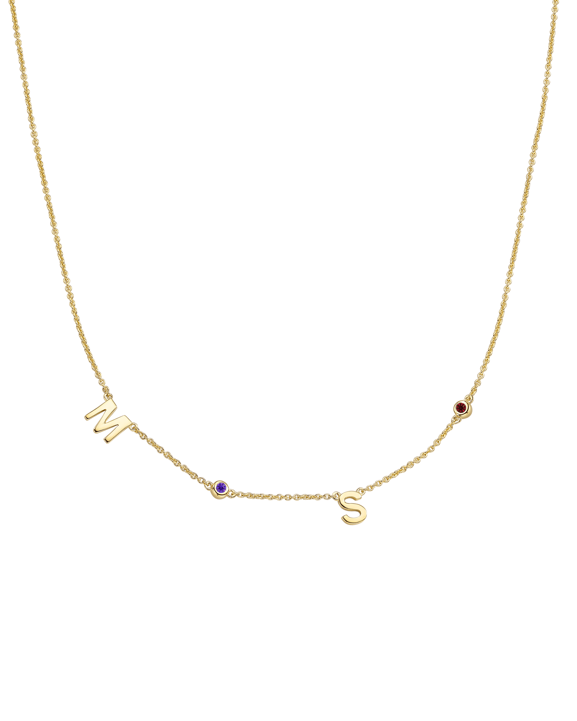 Initial Birthstone Necklace - 18K Gold Vermeil Necklaces magal-dev 2 Initials + 2 Birthstones Adjustable 16-17" (40cm-43cm)