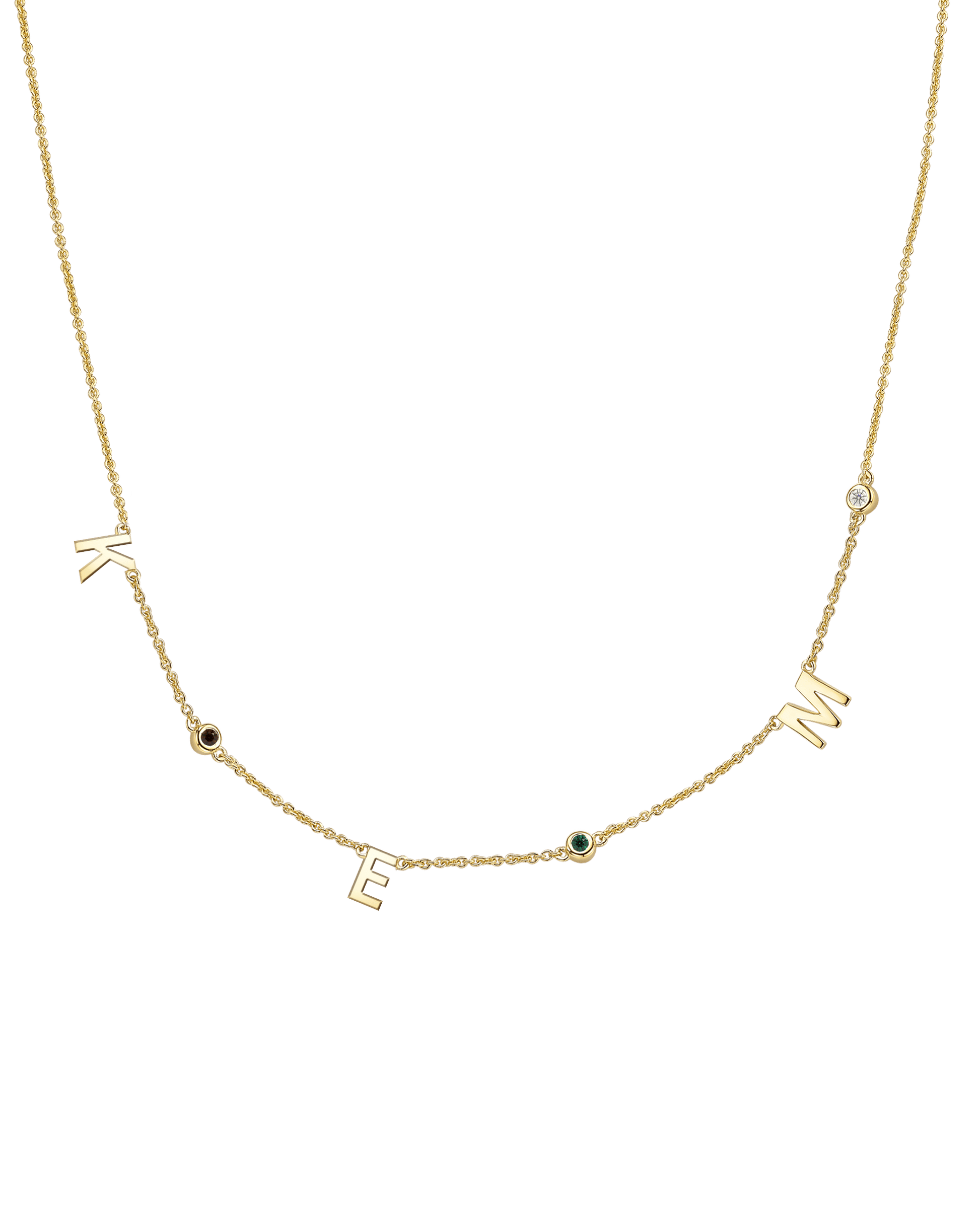 Initial Birthstone Necklace - 14K Yellow Gold Necklaces magal-dev 3 Initials + 3 Birthstones Adjustable 16-17" (40cm-43cm)