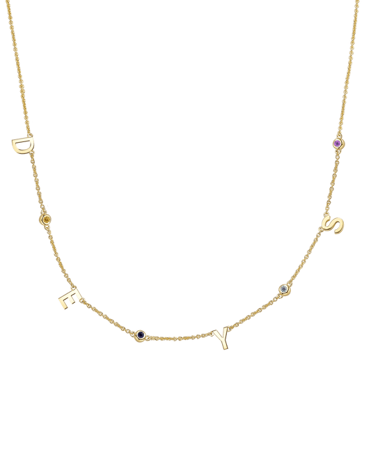 Initial Birthstone Necklace - 18K Gold Vermeil Necklaces magal-dev 4 Initials + 4 Birthstones Adjustable 16-17" (40cm-43cm)