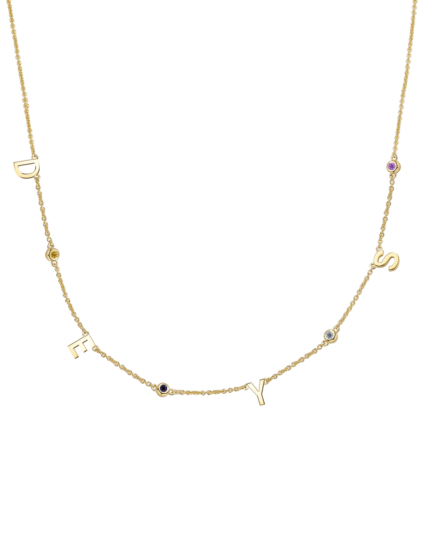 Initial Birthstone Necklace - 14K Yellow Gold Necklaces magal-dev 4 Initials + 4 Birthstones Adjustable 16-17" (40cm-43cm)