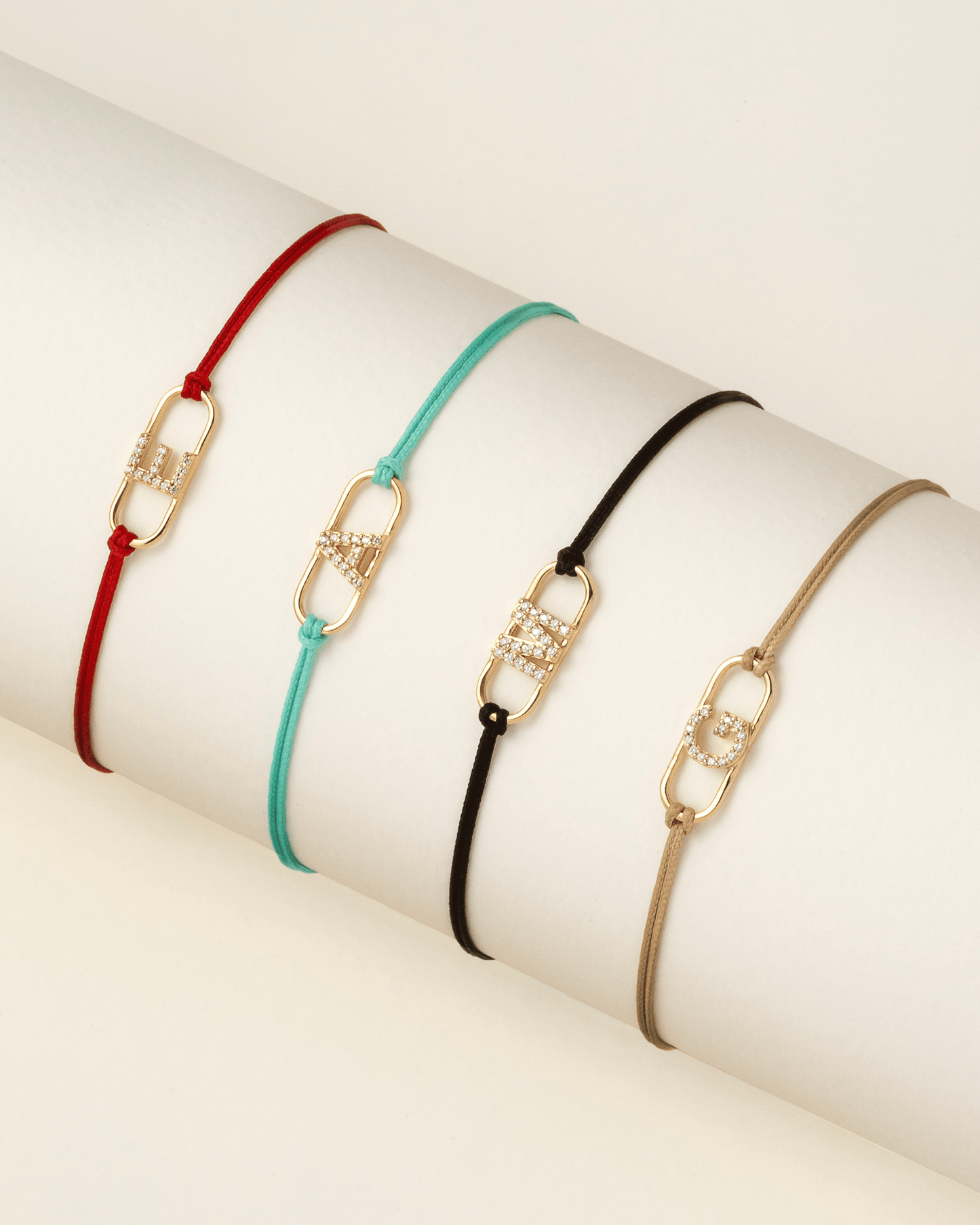 Initial Link Cord Bracelet - 18K Gold Vermeil Bracelets magal-dev Red Adjustable 4" - 9"