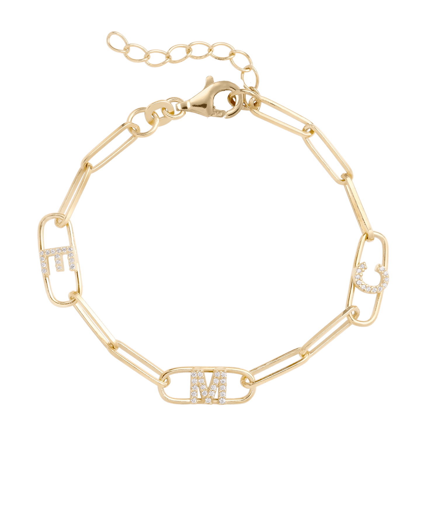 Initials Link Bracelet - 18K Gold Vermeil Bracelets magal-dev 1 Initial 6" + 1" Extender