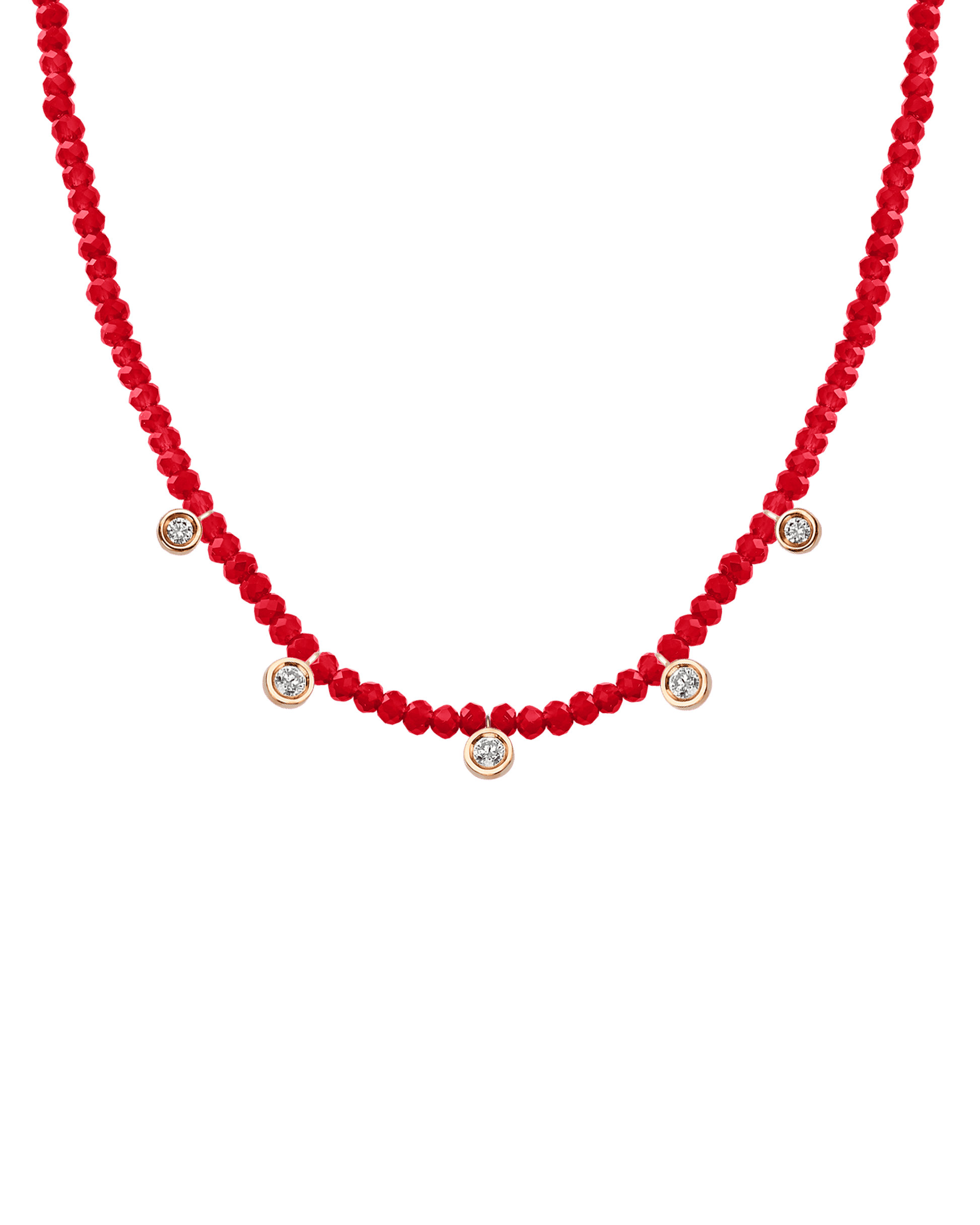 Apatite Gemstone & Five diamonds Necklace - 14K Rose Gold Necklaces magal-dev Natural Red Jade 14" - Collar