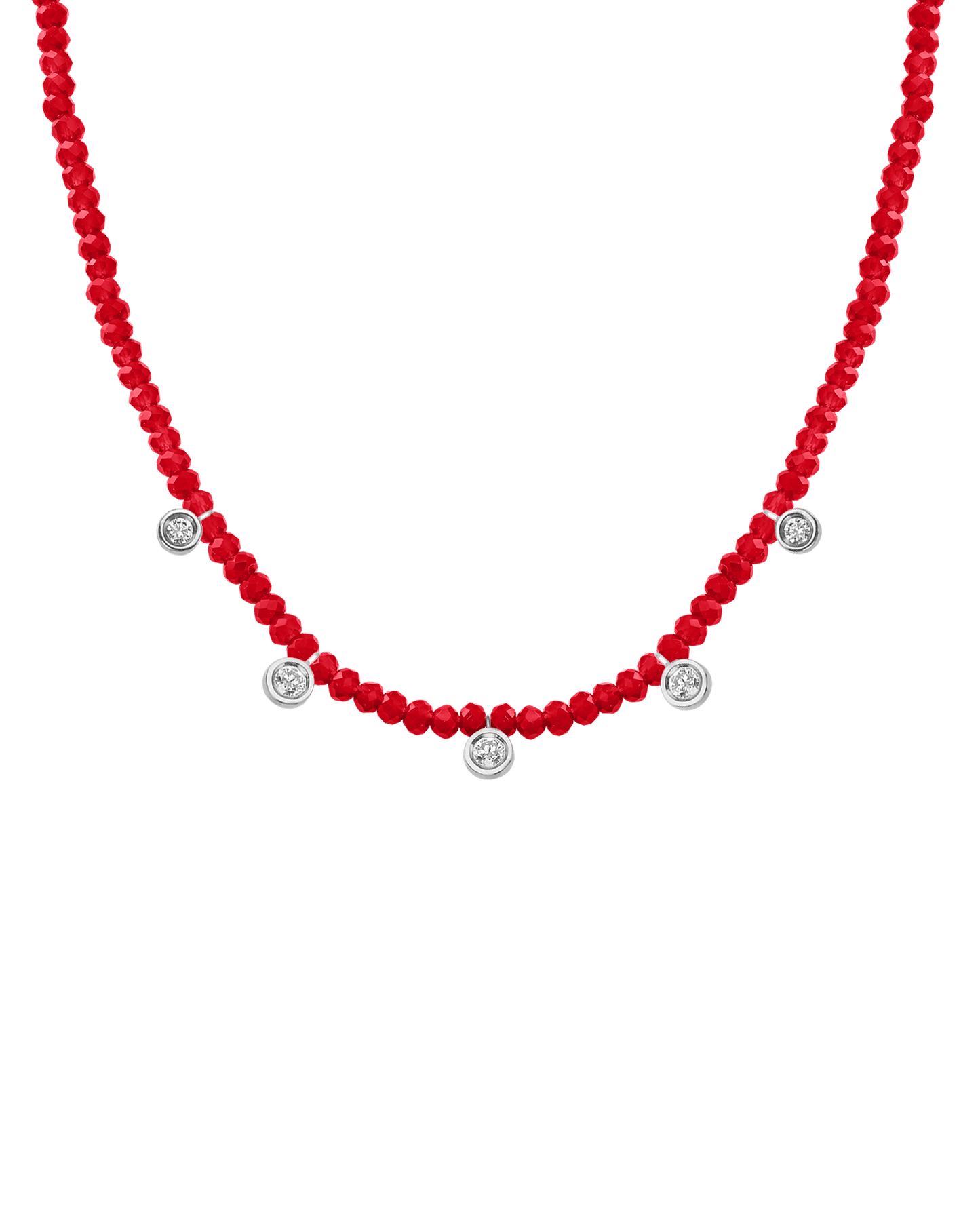 Blue Lapis Gemstone & Five diamonds Necklace - 14K White Gold
