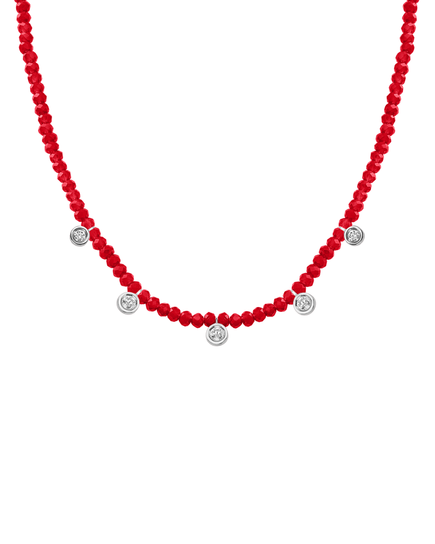 Blue Lapis Gemstone & Five diamonds Necklace - 14K White Gold Necklaces magal-dev Natural Red Jade 14" - Collar
