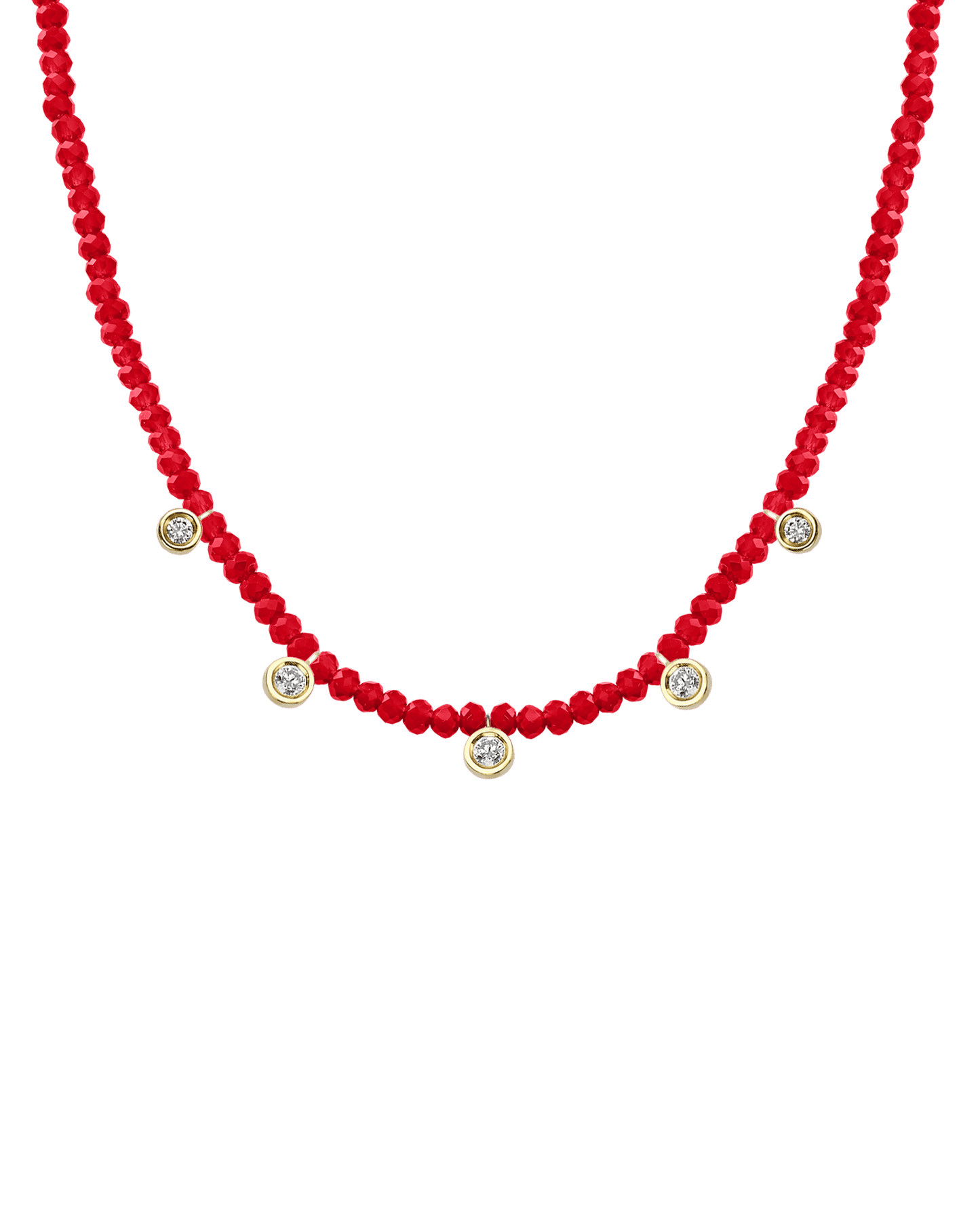 Black Spinel Gemstone & Five diamonds Necklace - 14K Yellow Gold Necklaces magal-dev Natural Red Jade 14" - Collar