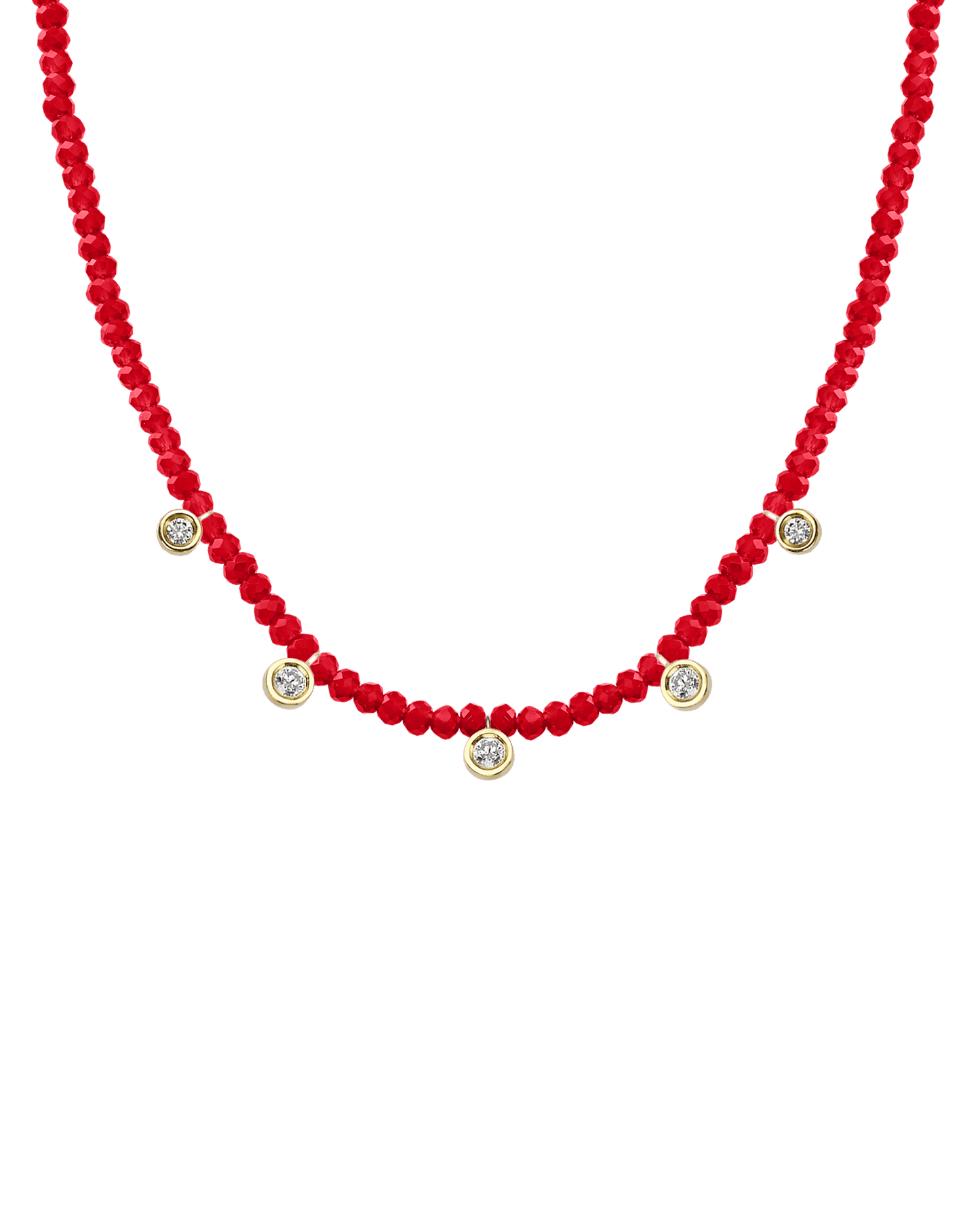 Moonstone Gemstone & Five diamonds Necklace - 14K Yellow Gold Necklaces magal-dev Natural Red Jade 14" - Collar