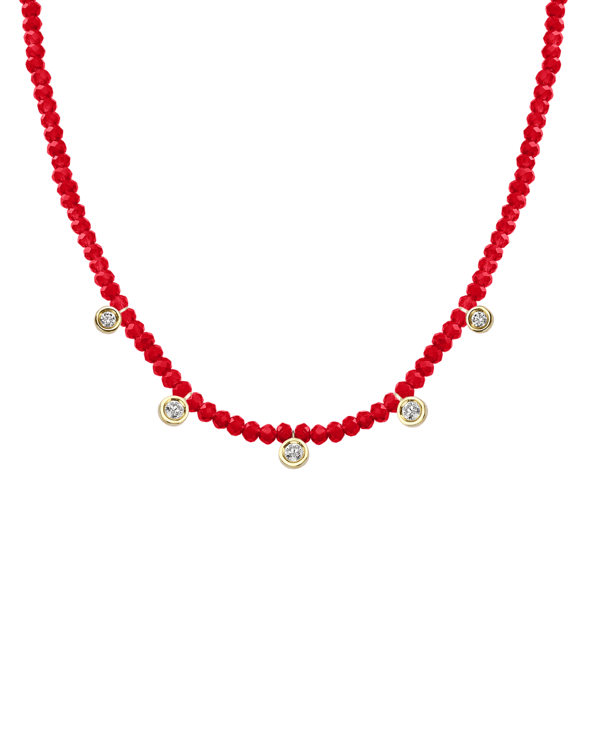 Moonstone Gemstone & Five diamonds Necklace - 14K Yellow Gold Necklaces magal-dev Natural Red Jade 14" - Collar