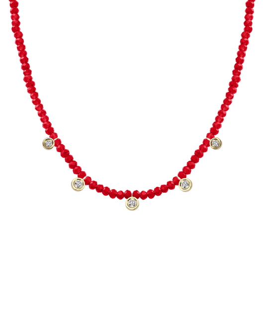 Jade Gemstone & Five diamonds Necklace - 14K Yellow Gold Necklaces magal-dev Natural Red Jade 14" - Collar