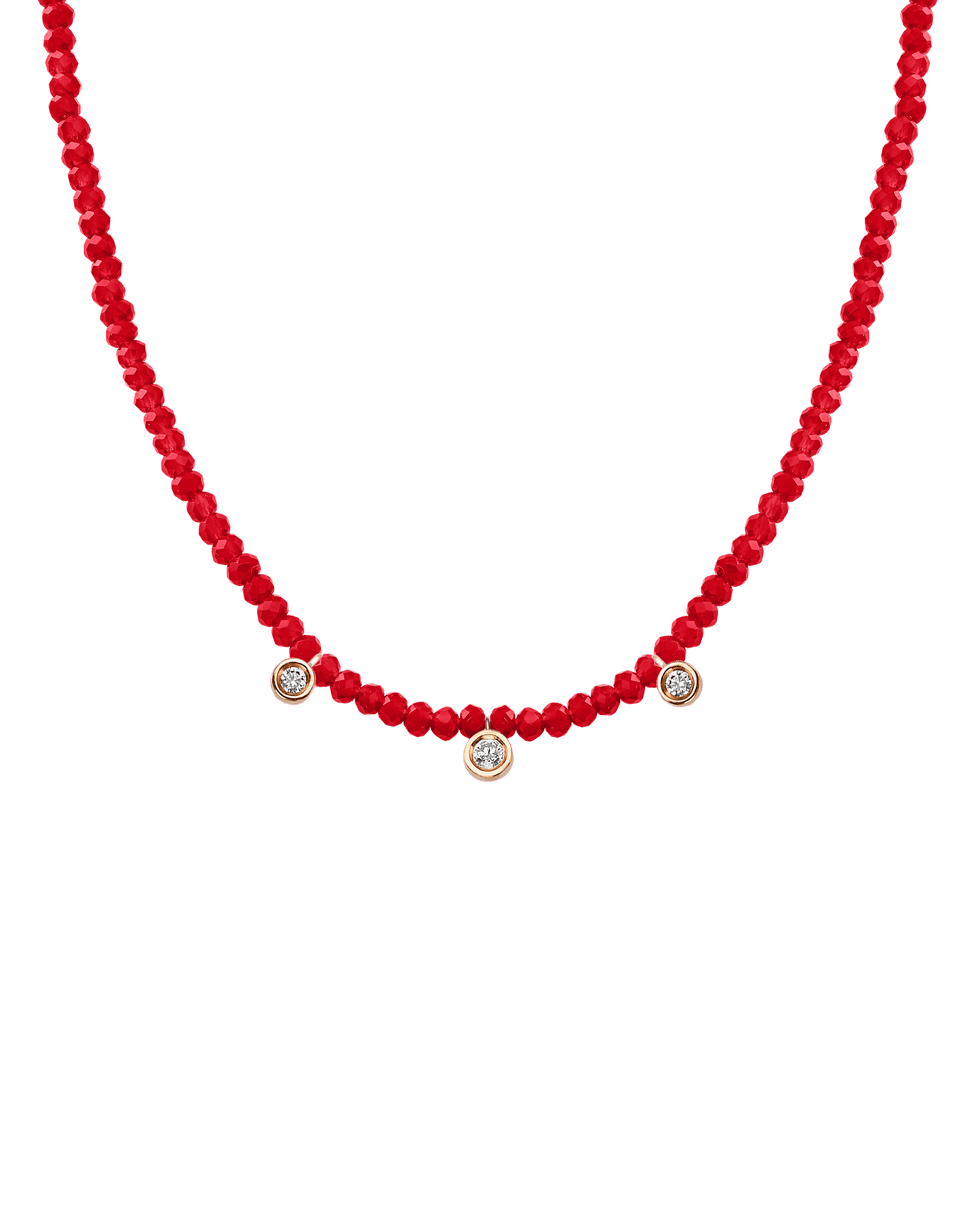 Turquoise Gemstone & Three diamonds Necklace - 14K Rose Gold Necklaces magal-dev Natural Red Jade 14" - Collar