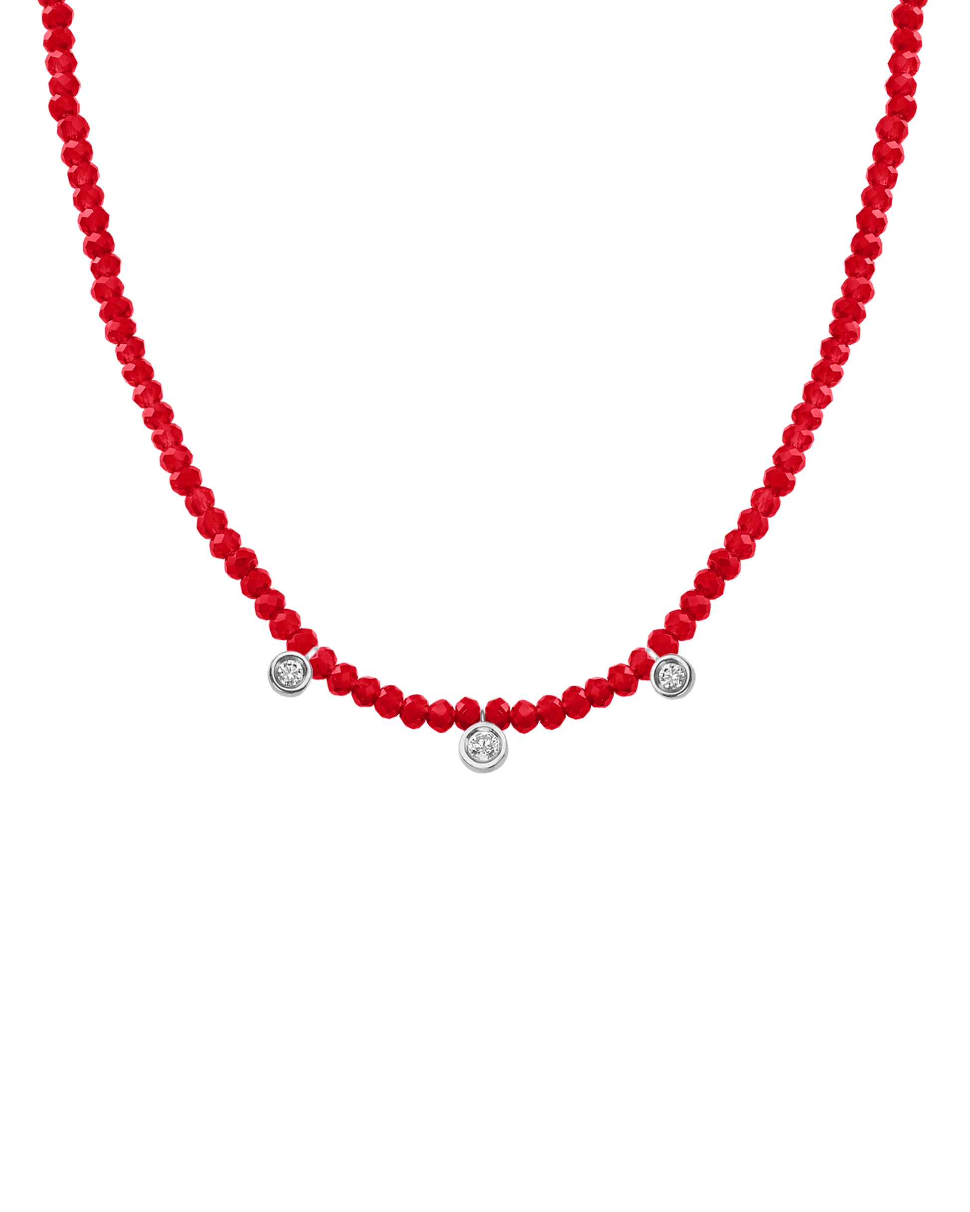 Turquoise Gemstone & Three diamonds Necklace - 14K White Gold Necklaces magal-dev Natural Red Jade 14" - Collar