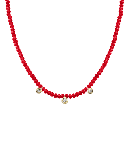 Jade Gemstone & Three diamonds Necklace - 14K Yellow Gold Necklaces magal-dev Natural Red Jade 14" - Collar