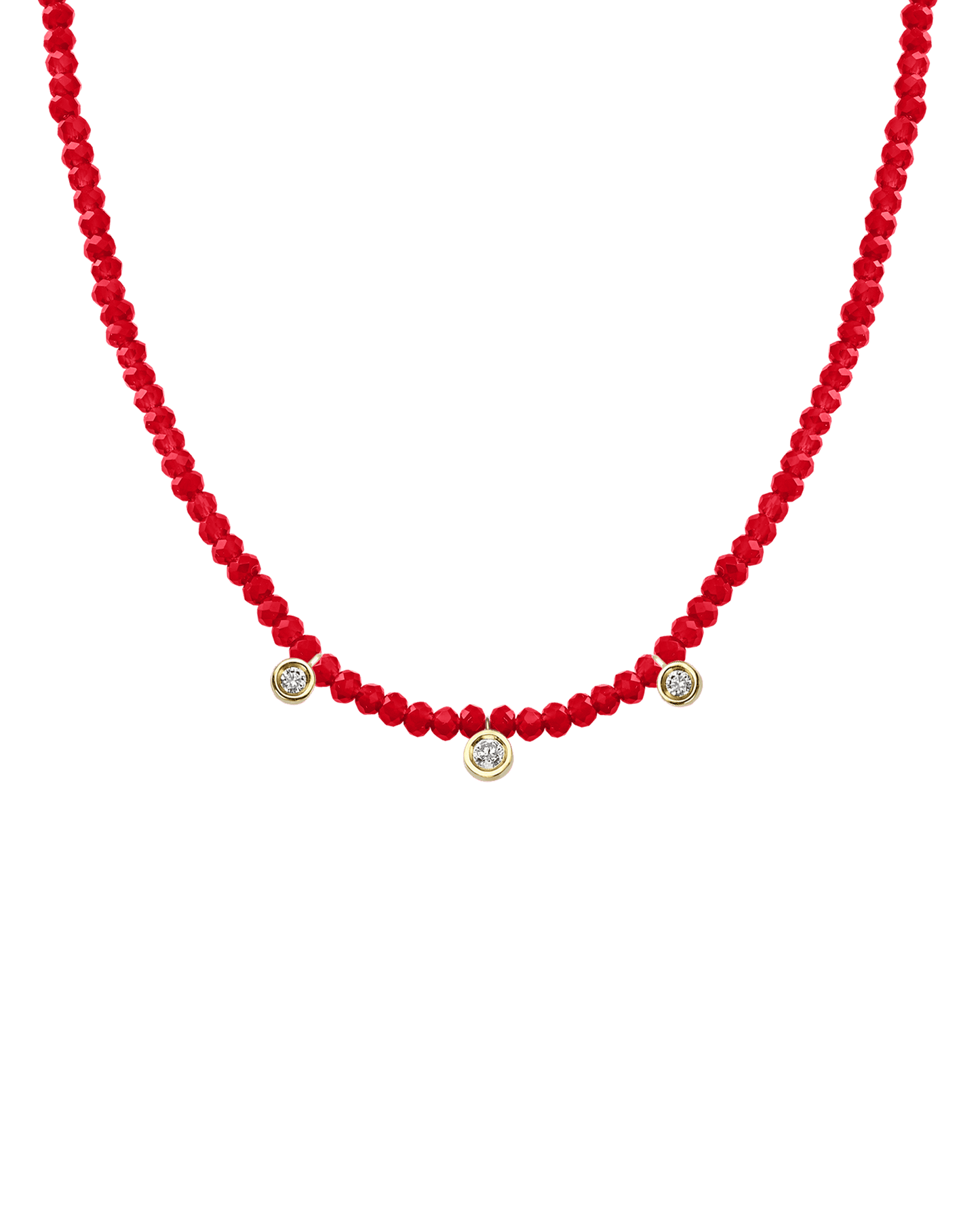 Moonstone Gemstone & Three diamonds Necklace - 14K Yellow Gold Necklaces magal-dev Natural Red Jade 14" - Collar