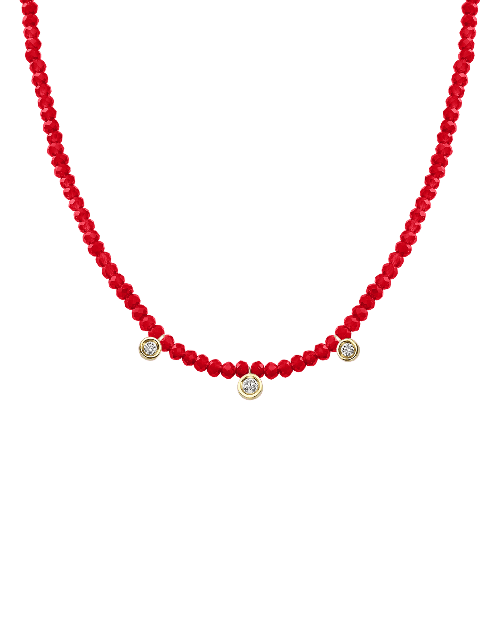 Moonstone Gemstone & Three diamonds Necklace - 14K Yellow Gold Necklaces magal-dev Natural Red Jade 14" - Collar