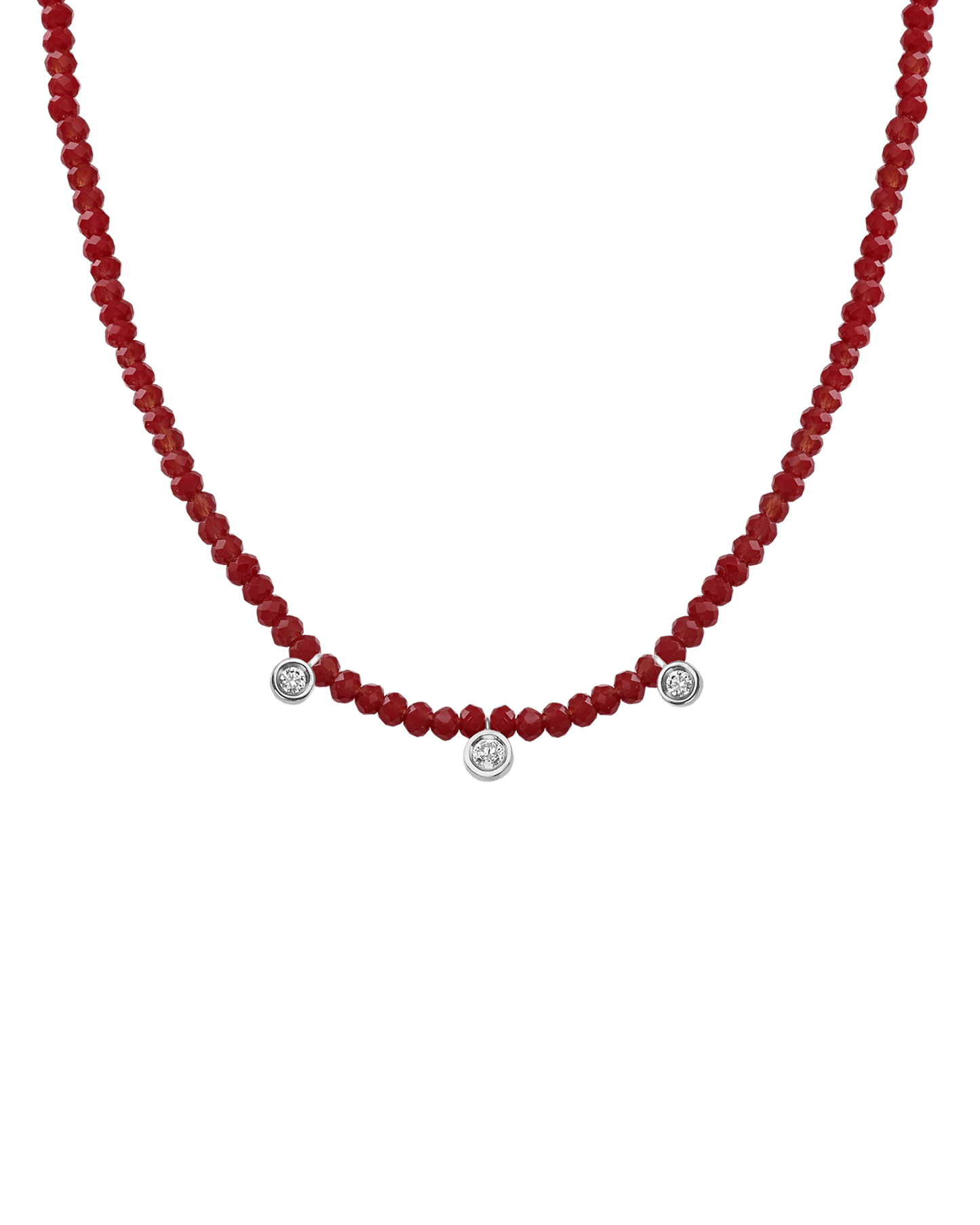 Apatite Gemstone & Three diamonds Necklace - 14K White Gold Necklaces magal-dev Natural Red Jade 14" - Collar