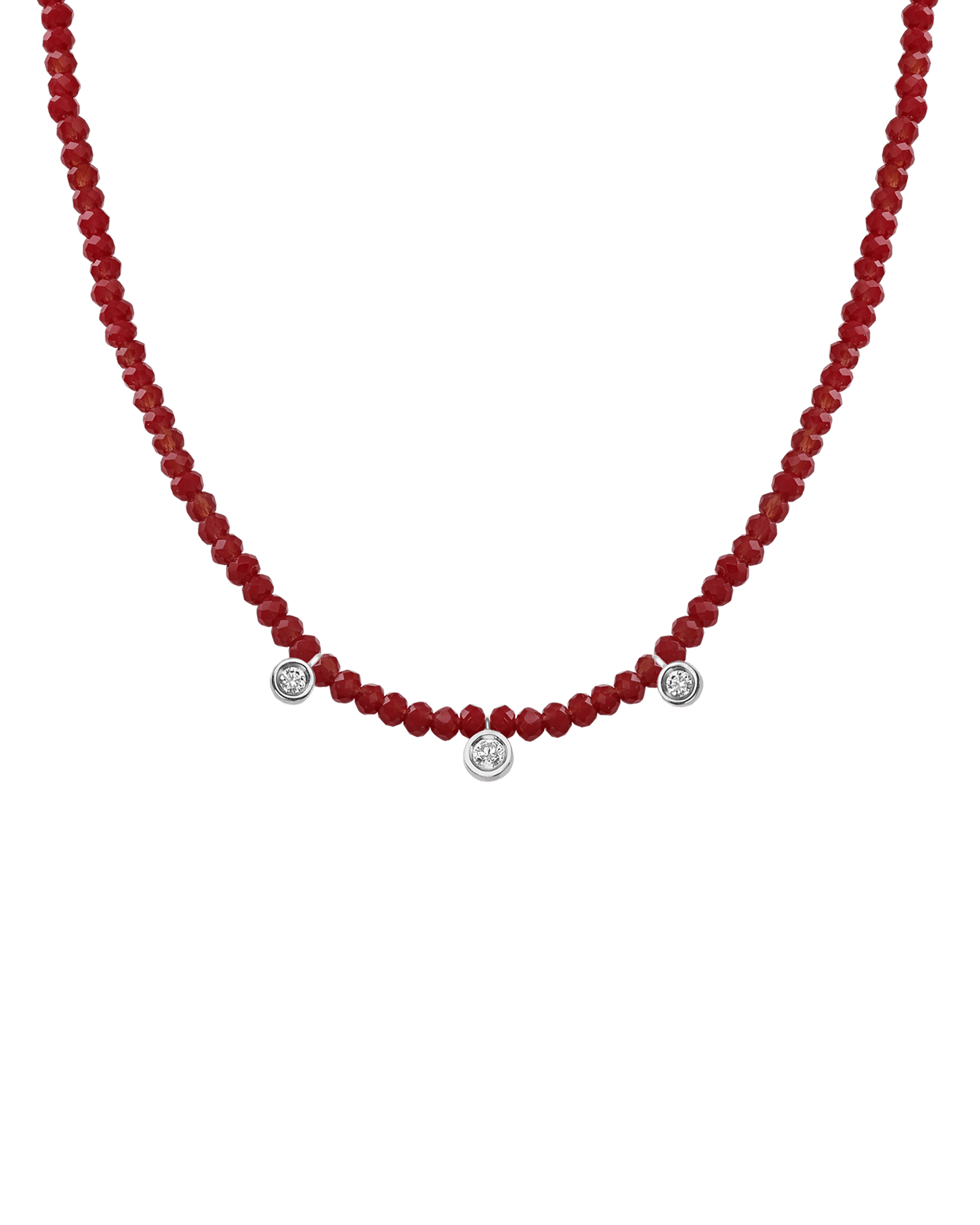 Apatite Gemstone & Three diamonds Necklace - 14K White Gold Necklaces magal-dev Natural Red Jade 14" - Collar