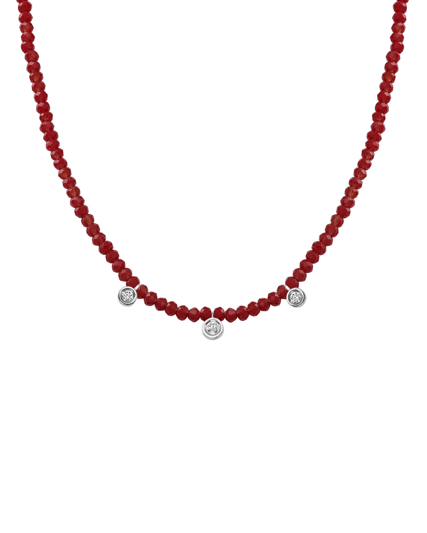 Colliers 3 Diamants & Pierres Précieuses - Or Blanc 14 carats Necklaces magal-dev Jade rouge naturel 35cm - Ras de Cou