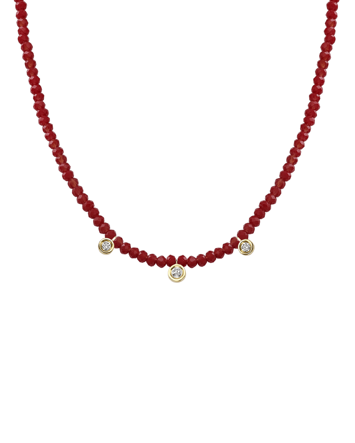 Apatite Gemstone & Three diamonds Necklace - 14K Yellow Gold Necklaces magal-dev Natural Red Jade 14" - Collar