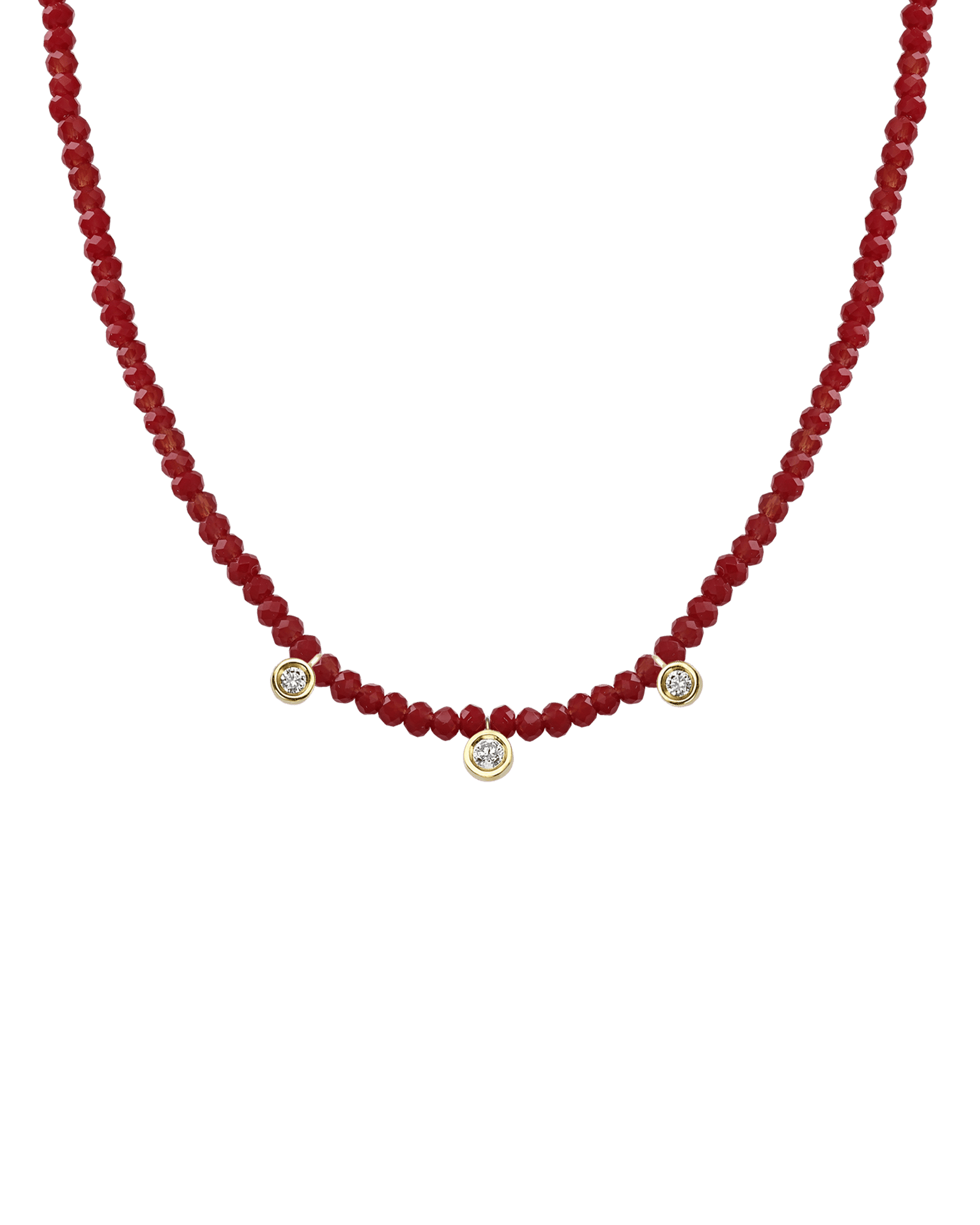 Colliers 3 Diamants & Pierres Précieuses - Or Jaune 14 carats Necklaces magal-dev Jade rouge naturel 35cm - Ras de Cou