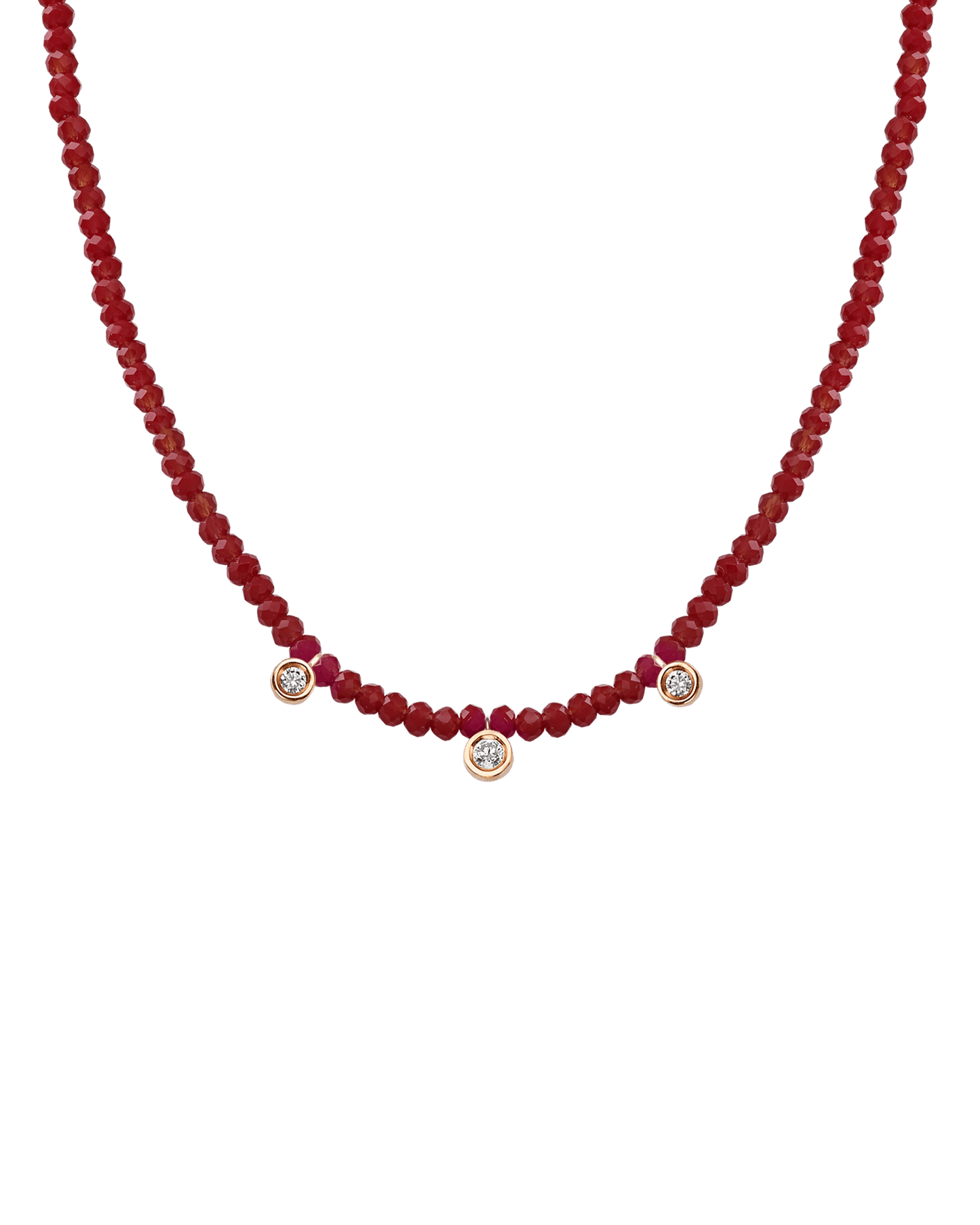 Apatite Gemstone & Three diamonds Necklace - 14K Rose Gold Necklaces magal-dev Natural Red Jade 14" - Collar
