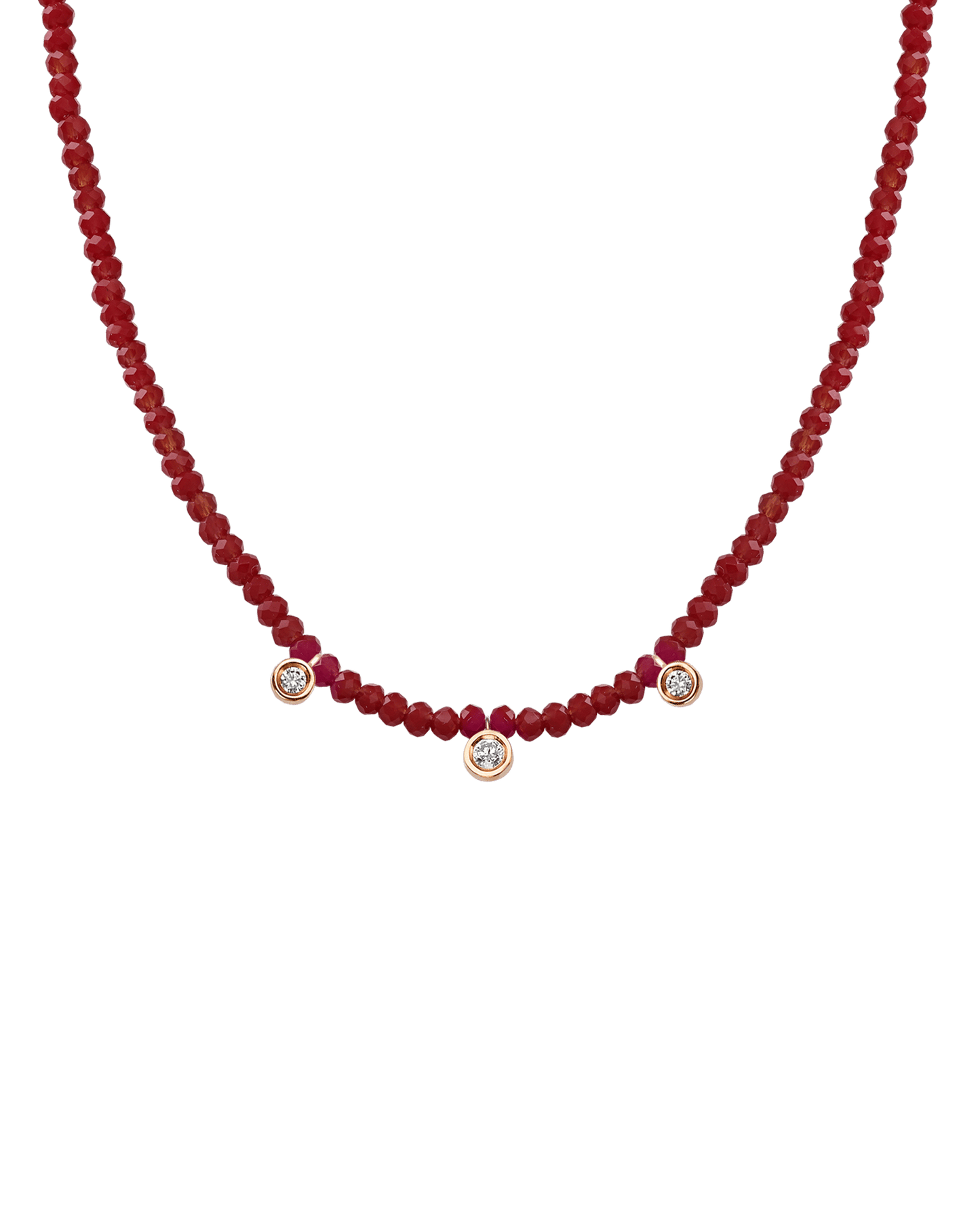 Colliers 3 Diamants & Pierres Précieuses - Or Rose 14 carats Necklaces magal-dev Jade rouge naturel 35cm - Ras de Cou