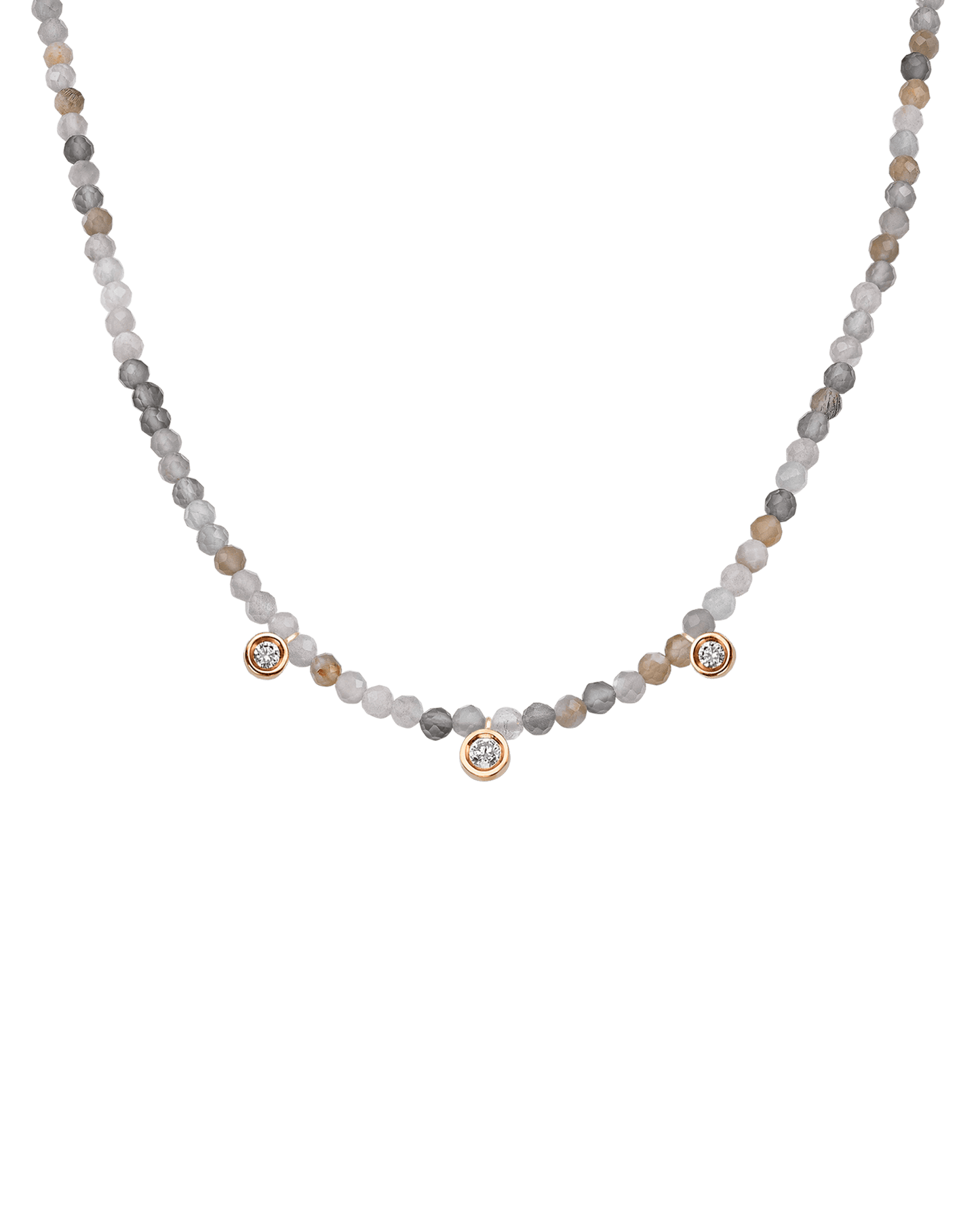 Moonstone Gemstone & Three diamonds Necklace - 14K Yellow Gold Necklaces magal-dev