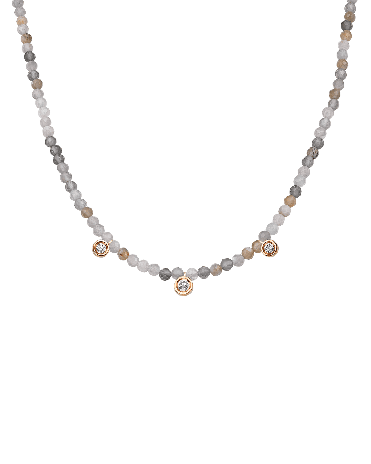 Colliers 3 Diamants & Pierres Précieuses - Or Rose 14 carats Necklaces magal-dev Pierre de lune naturelle 35cm - Ras de Cou