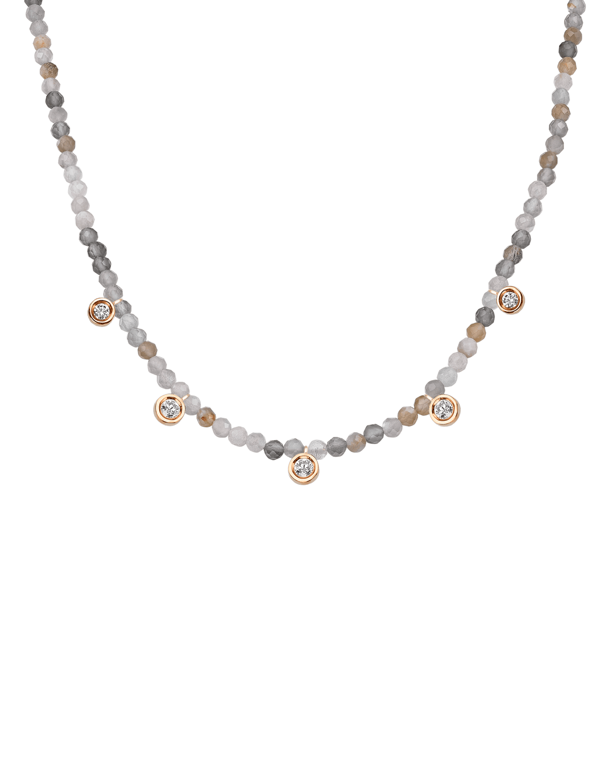 Apatite Gemstone & Five diamonds Necklace - 14K Rose Gold Necklaces magal-dev