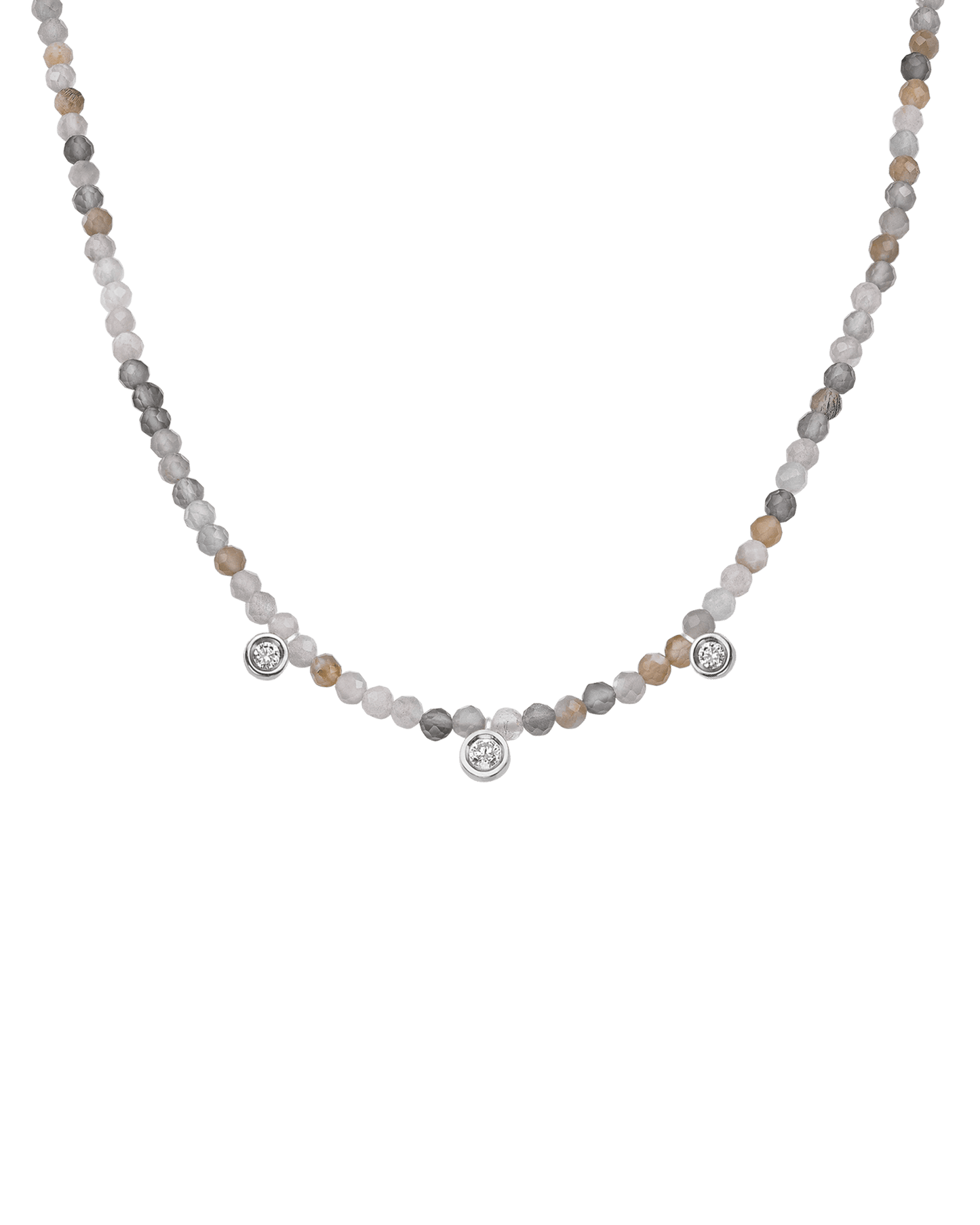 Colliers 3 Diamants & Pierres Précieuses - Or Blanc 14 carats Necklaces magal-dev Pierre de lune naturelle 35cm - Ras de Cou