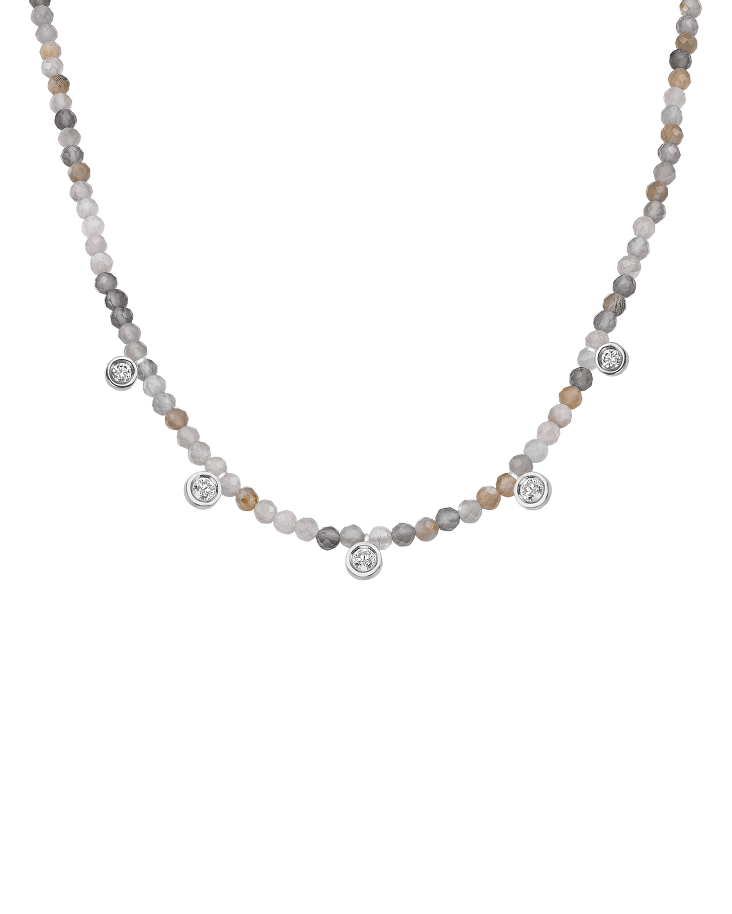 Moonstone Gemstone & Five diamonds Necklace - 14K Yellow Gold Necklaces magal-dev