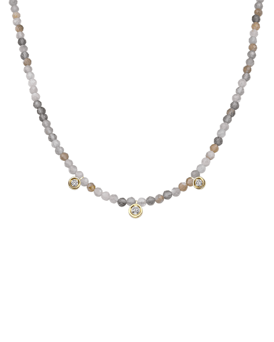 Moonstone Gemstone & Three diamonds Necklace - 14K Yellow Gold Necklaces magal-dev Natural Moonstone 14" - Collar