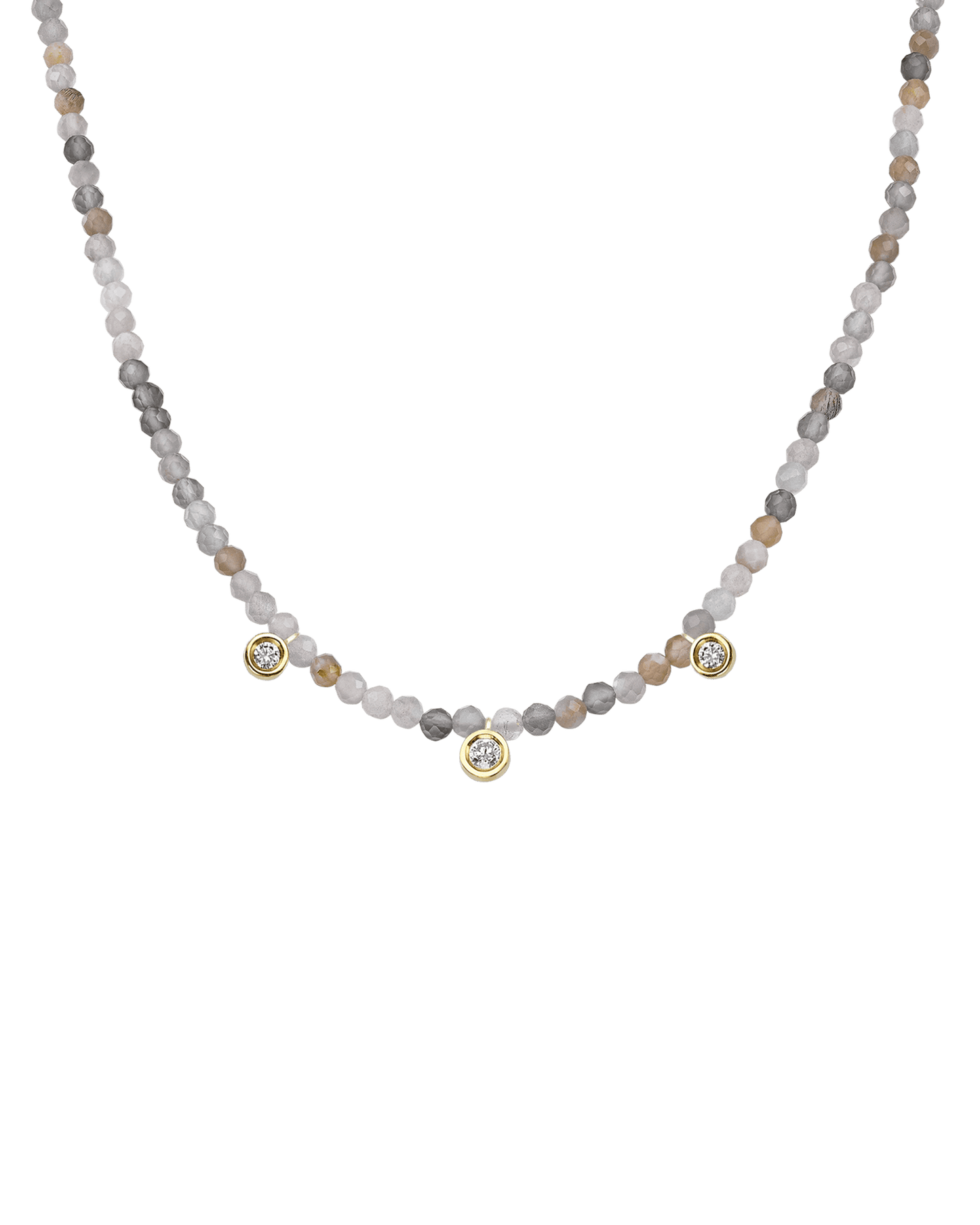 Colliers 3 Diamants & Pierres Précieuses - Or Jaune 14 carats Necklaces magal-dev Pierre de lune naturelle 35cm - Ras de Cou