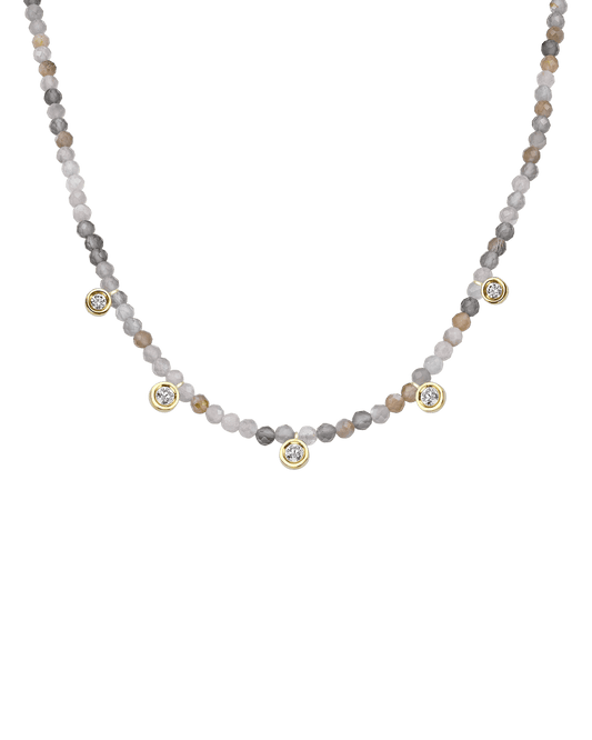 Moonstone Gemstone & Five diamonds Necklace - 14K Yellow Gold Necklaces magal-dev Natural Moonstone 14" - Collar