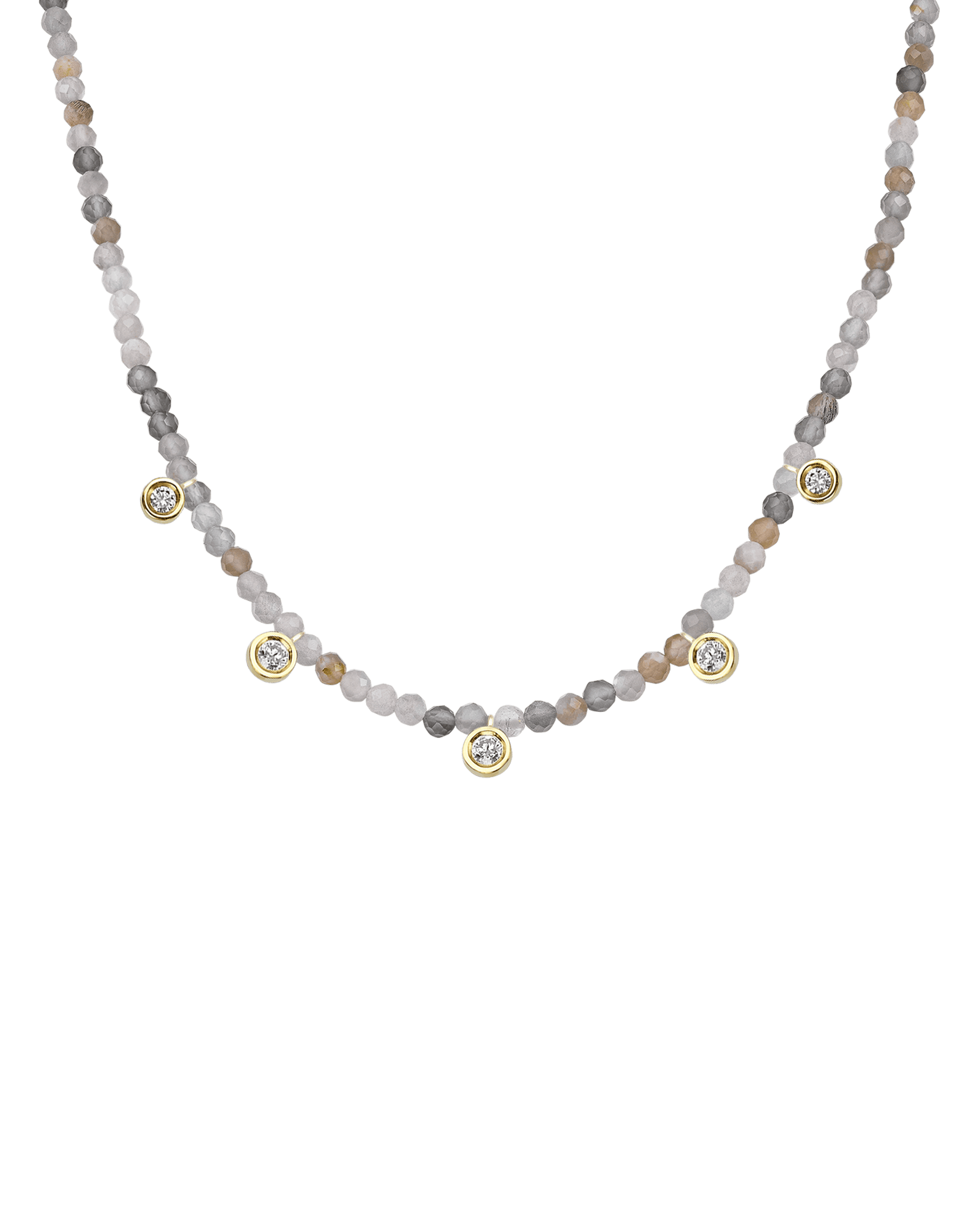 Garnet Gemstone & Five diamonds Necklace - 14K Yellow Gold Necklaces magal-dev Natural Moonstone 14" - Collar