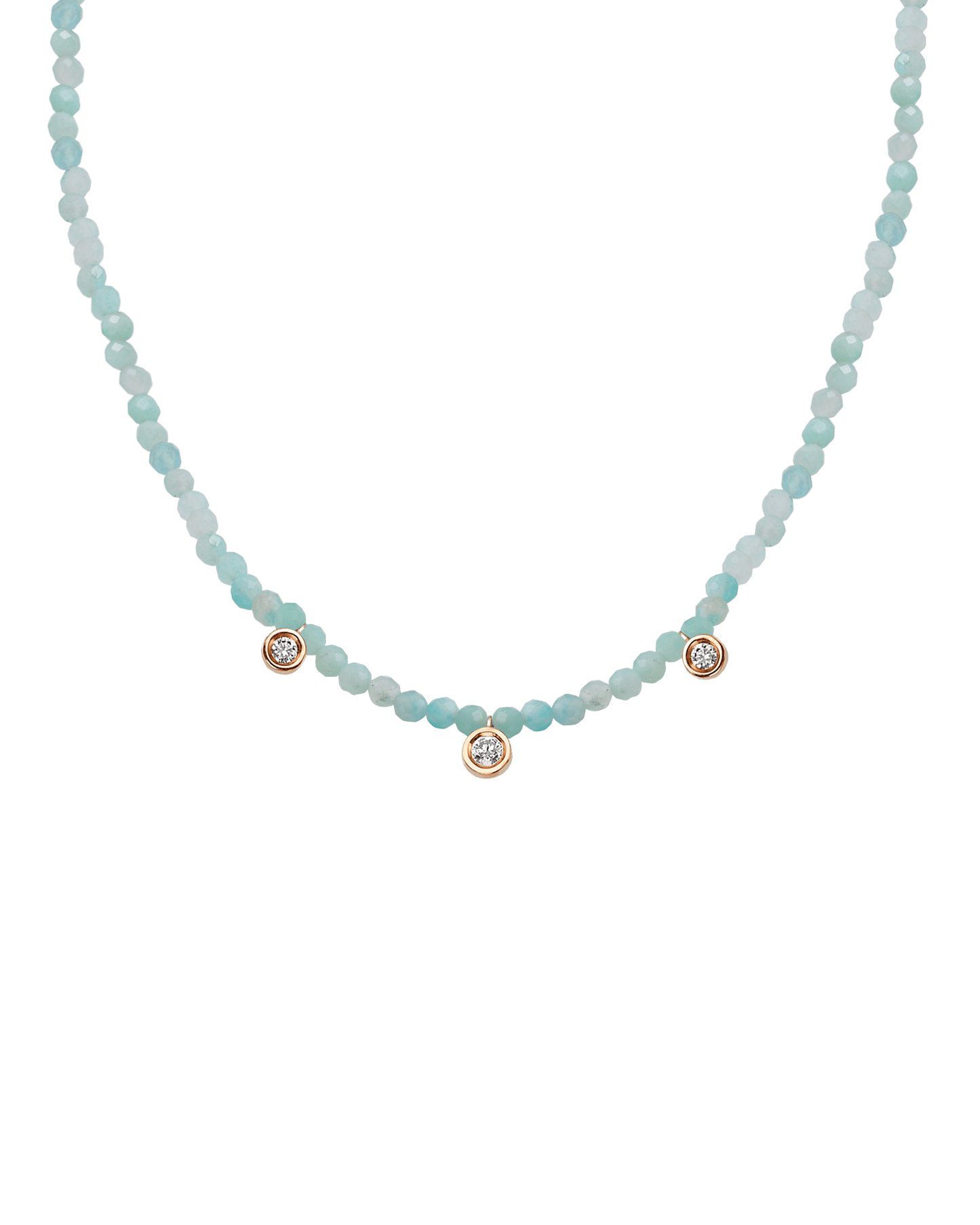Turquoise Gemstone & Three diamonds Necklace - 14K White Gold Necklaces magal-dev