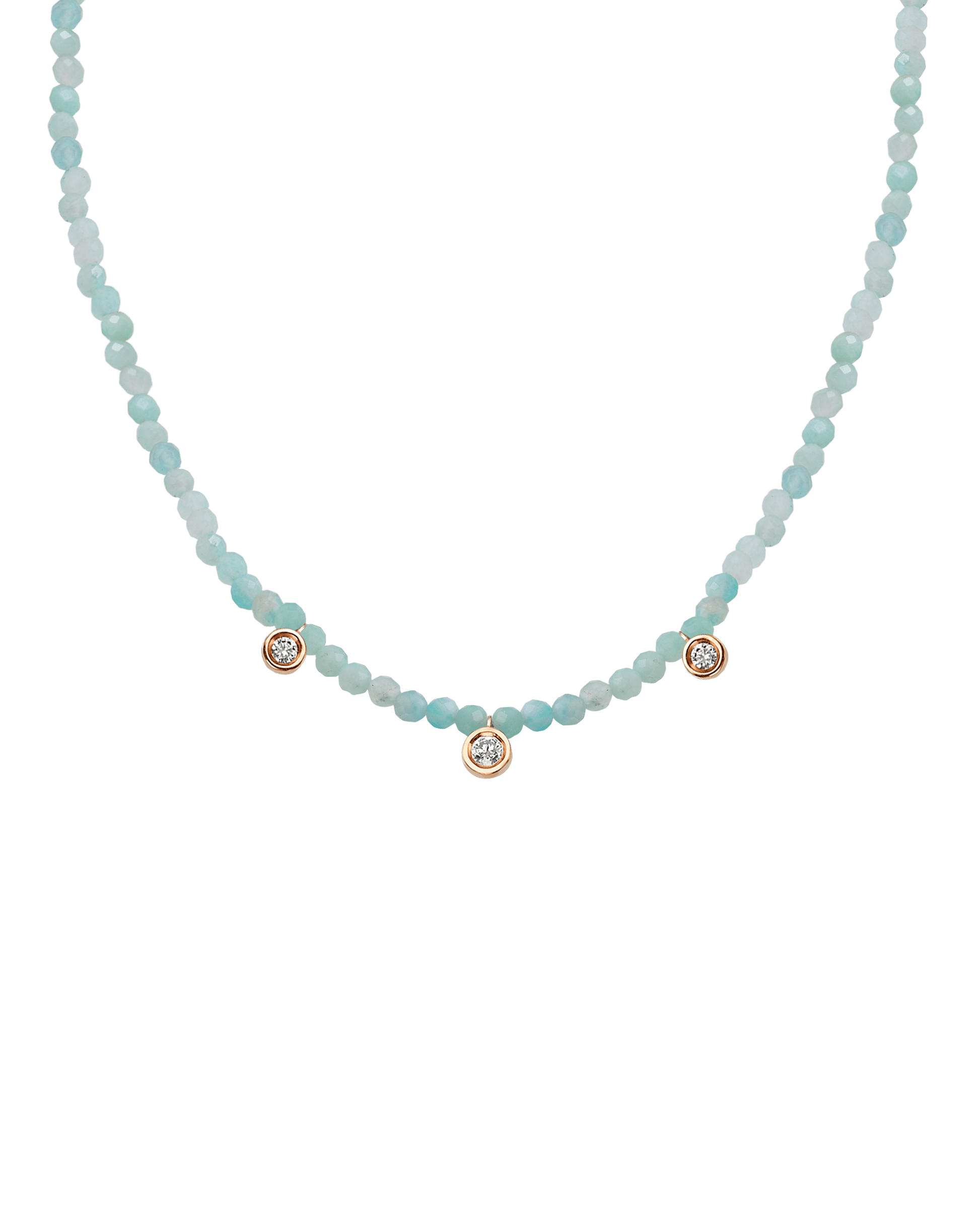 Turquoise Gemstone & Three diamonds Necklace - 14K White Gold Necklaces magal-dev