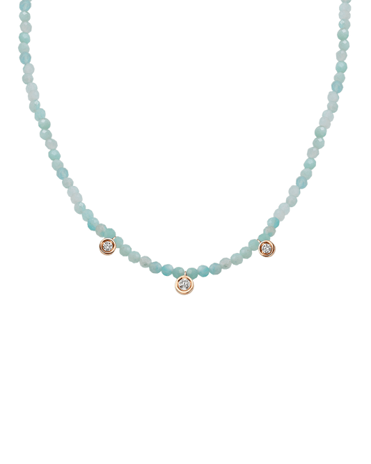 Apatite Gemstone & Three diamonds Necklace - 14K Rose Gold Necklaces magal-dev Natural Apatite 14" - Collar