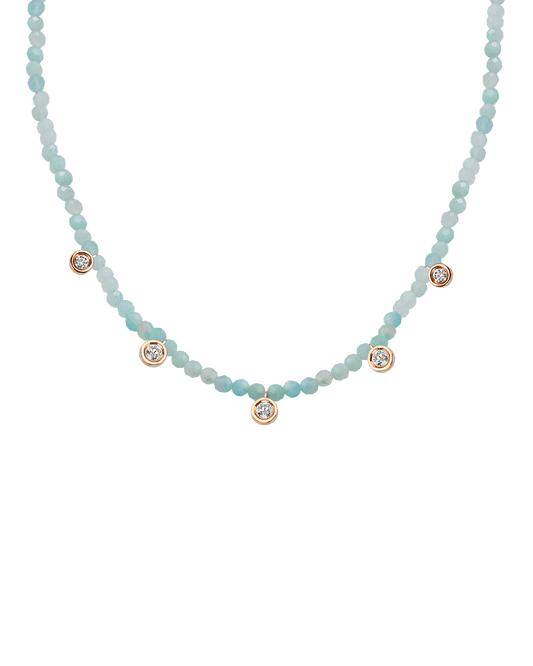 Apatite Gemstone & Five diamonds Necklace - 14K Rose Gold Necklaces magal-dev Natural Apatite 14" - Collar