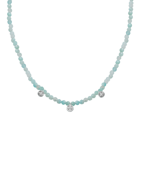 Colliers 3 Diamants & Pierres Précieuses - Or Blanc 14 carats Necklaces magal-dev Apatite naturelle 35cm - Ras de Cou