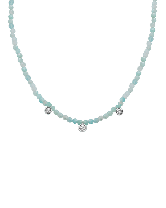 Apatite Gemstone & Three diamonds Necklace - 14K White Gold Necklaces magal-dev Natural Apatite 14" - Collar
