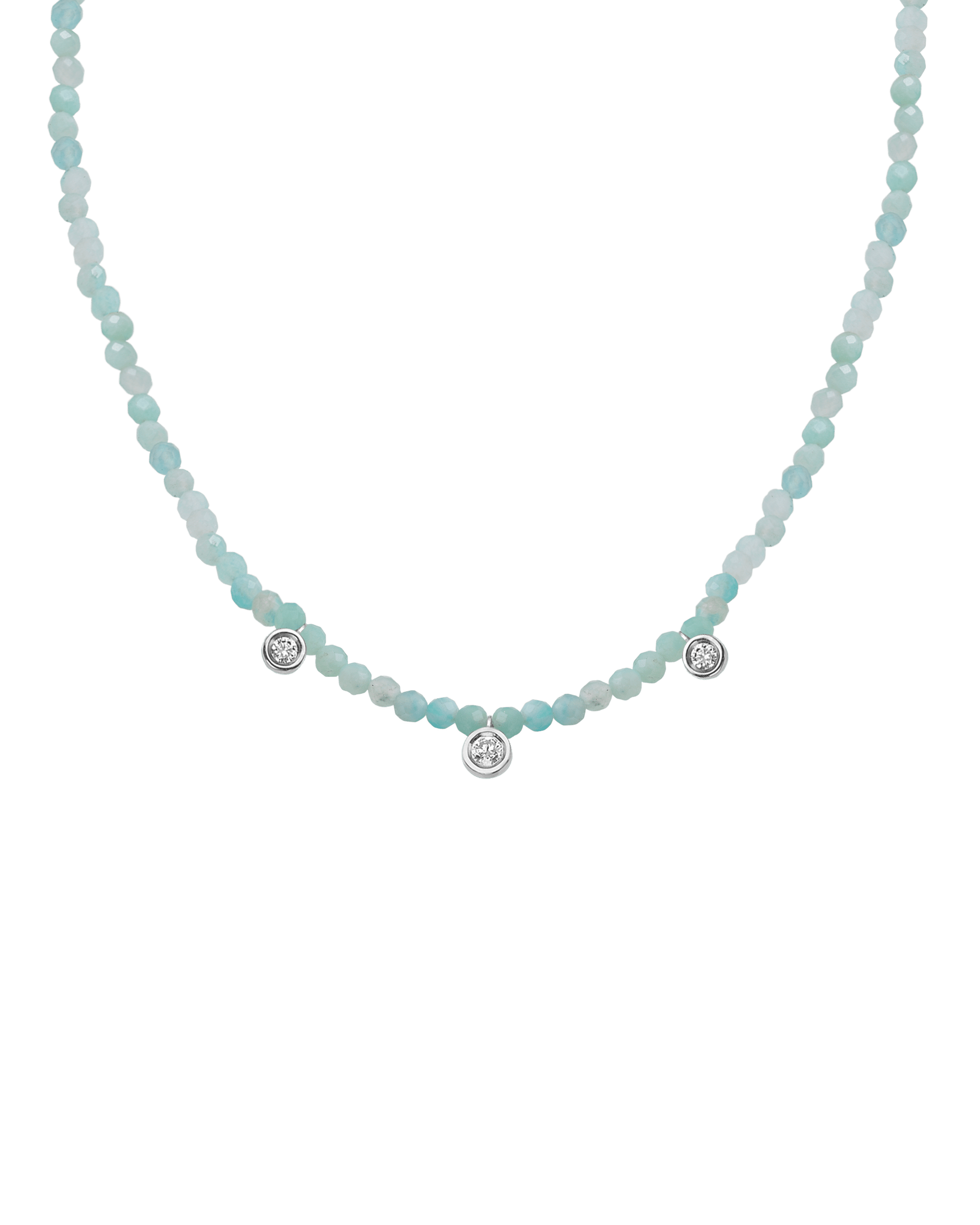 Apatite Gemstone & Three diamonds Necklace - 14K White Gold Necklaces magal-dev Natural Apatite 14" - Collar