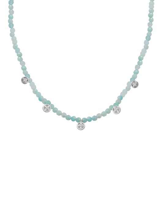 Apatite Gemstone & Five diamonds Necklace - 14K White Gold Necklaces magal-dev Natural Apatite 14" - Collar