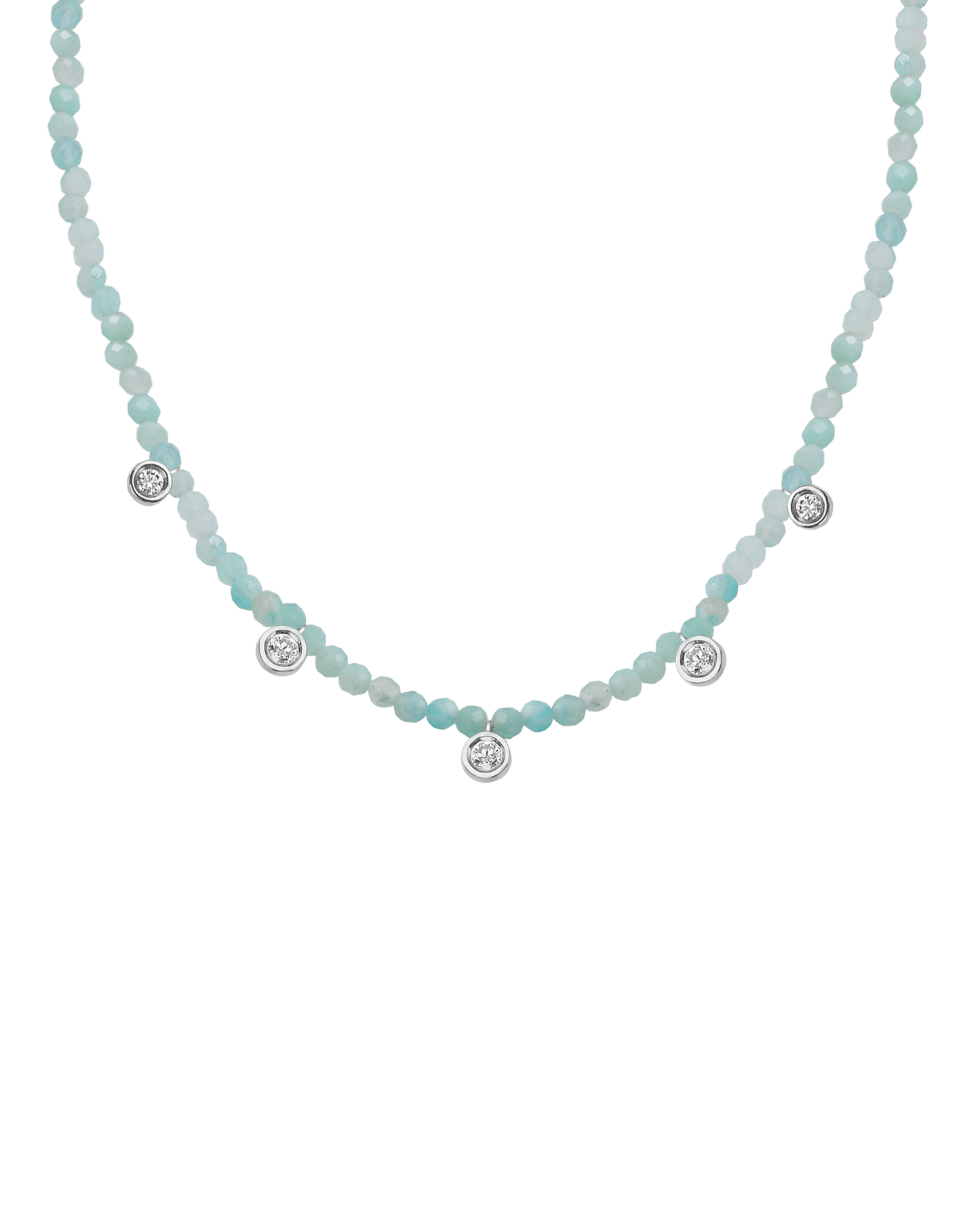 Purple Amethyst Gemstone & Five diamonds Necklace - 14K White Gold Necklaces magal-dev Natural Apatite 14" - Collar