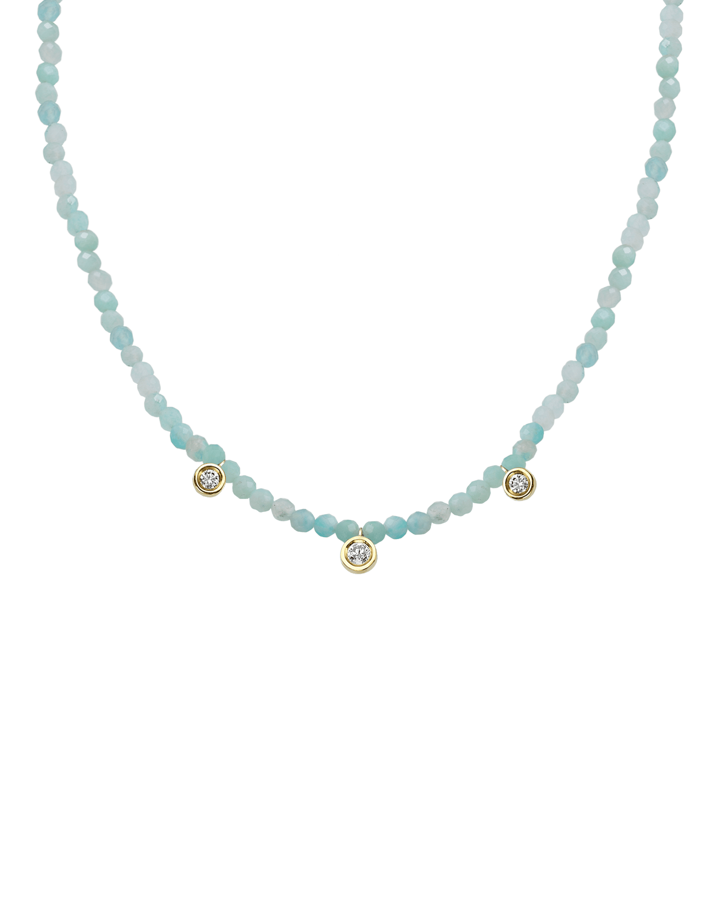 Apatite Gemstone & Three diamonds Necklace - 14K White Gold Necklaces magal-dev