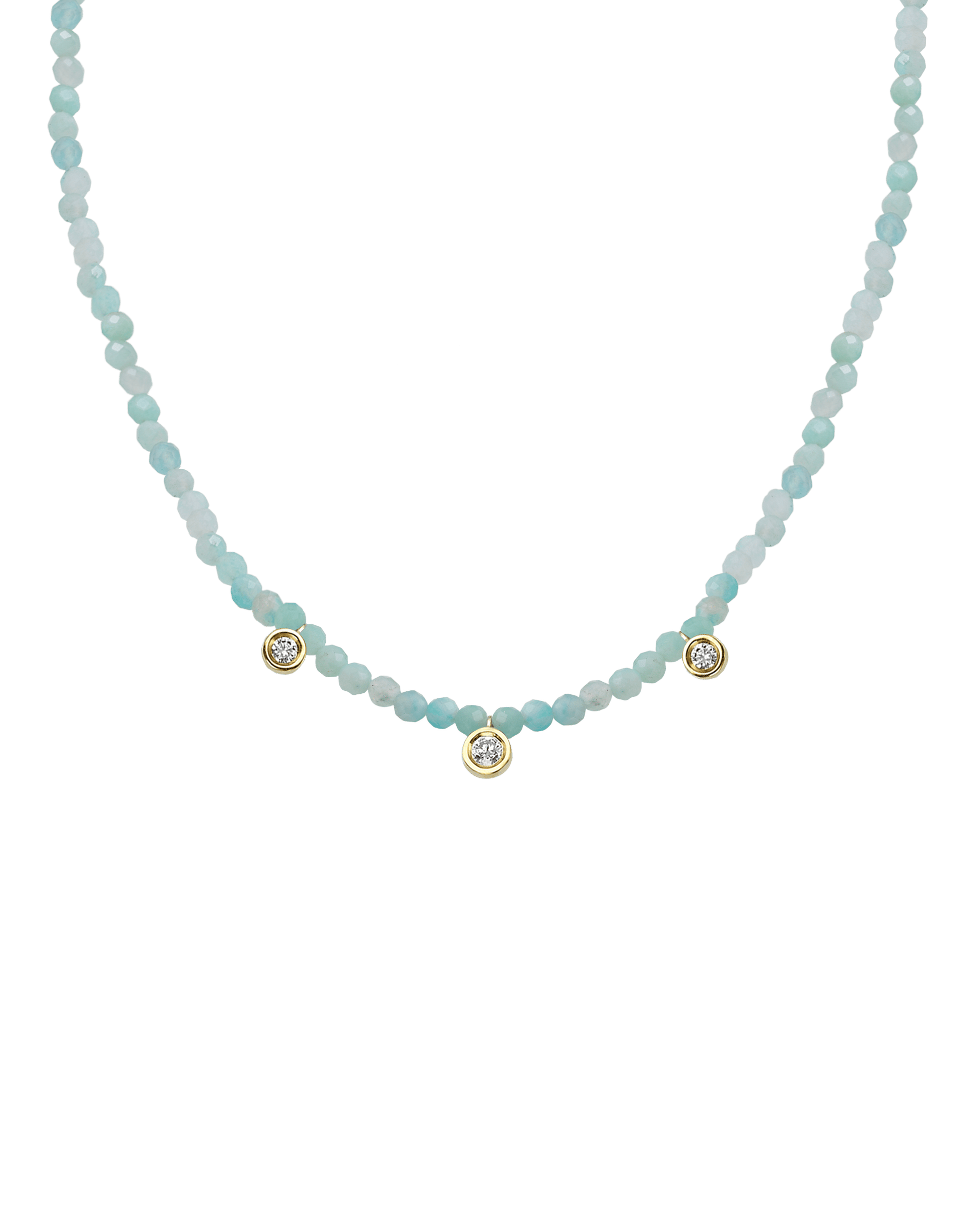 Apatite Gemstone & Three diamonds Necklace - 14K Yellow Gold Necklaces magal-dev Natural Apatite 14" - Collar