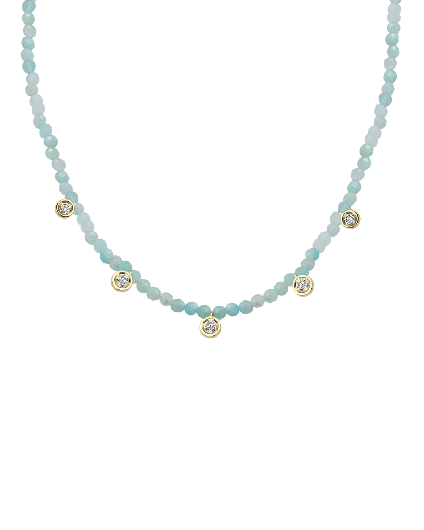 Jade Gemstone & Five diamonds Necklace - 14K Yellow Gold Necklaces magal-dev Natural Apatite 14" - Collar