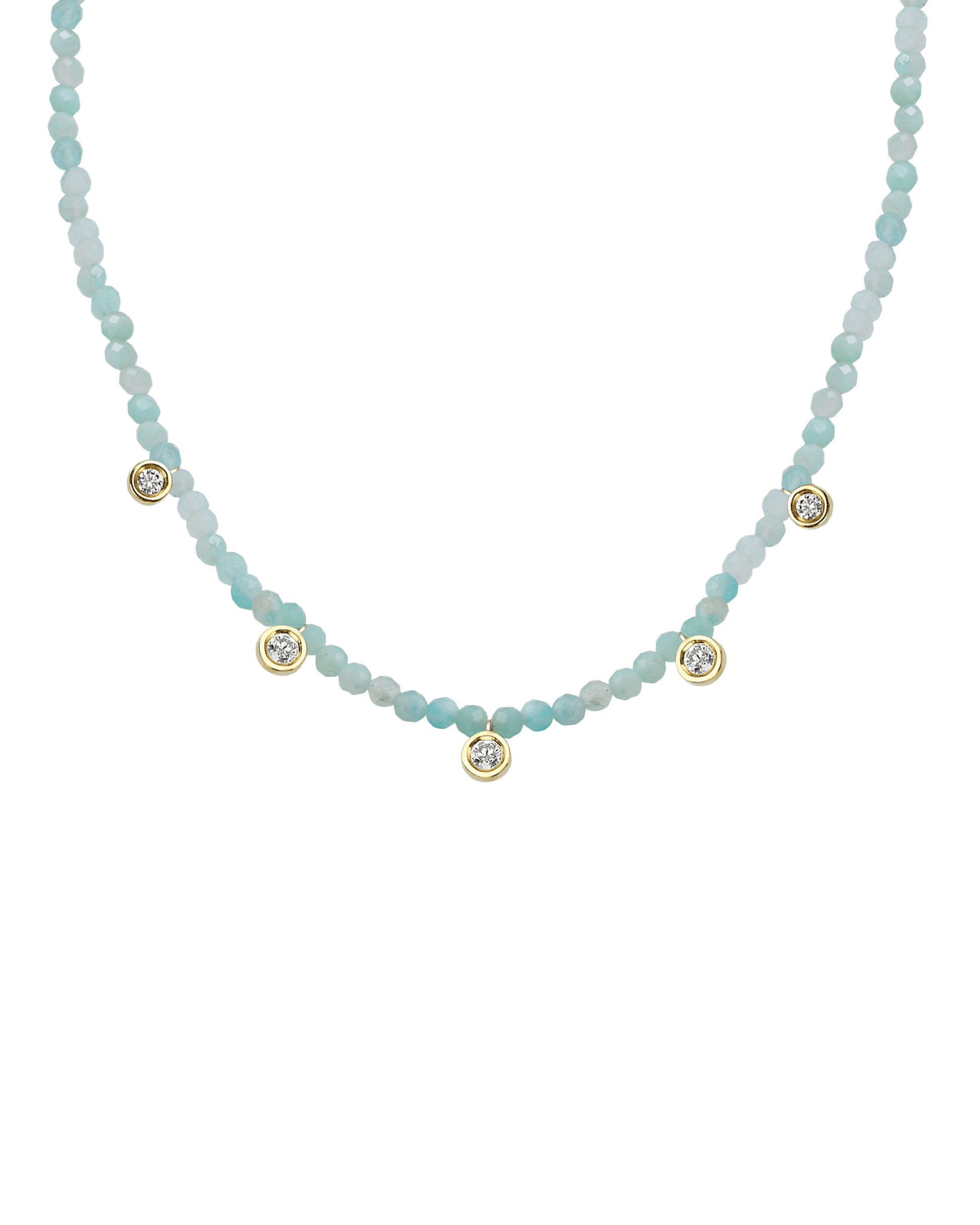 Moonstone Gemstone & Five diamonds Necklace - 14K Yellow Gold Necklaces magal-dev Natural Apatite 14" - Collar