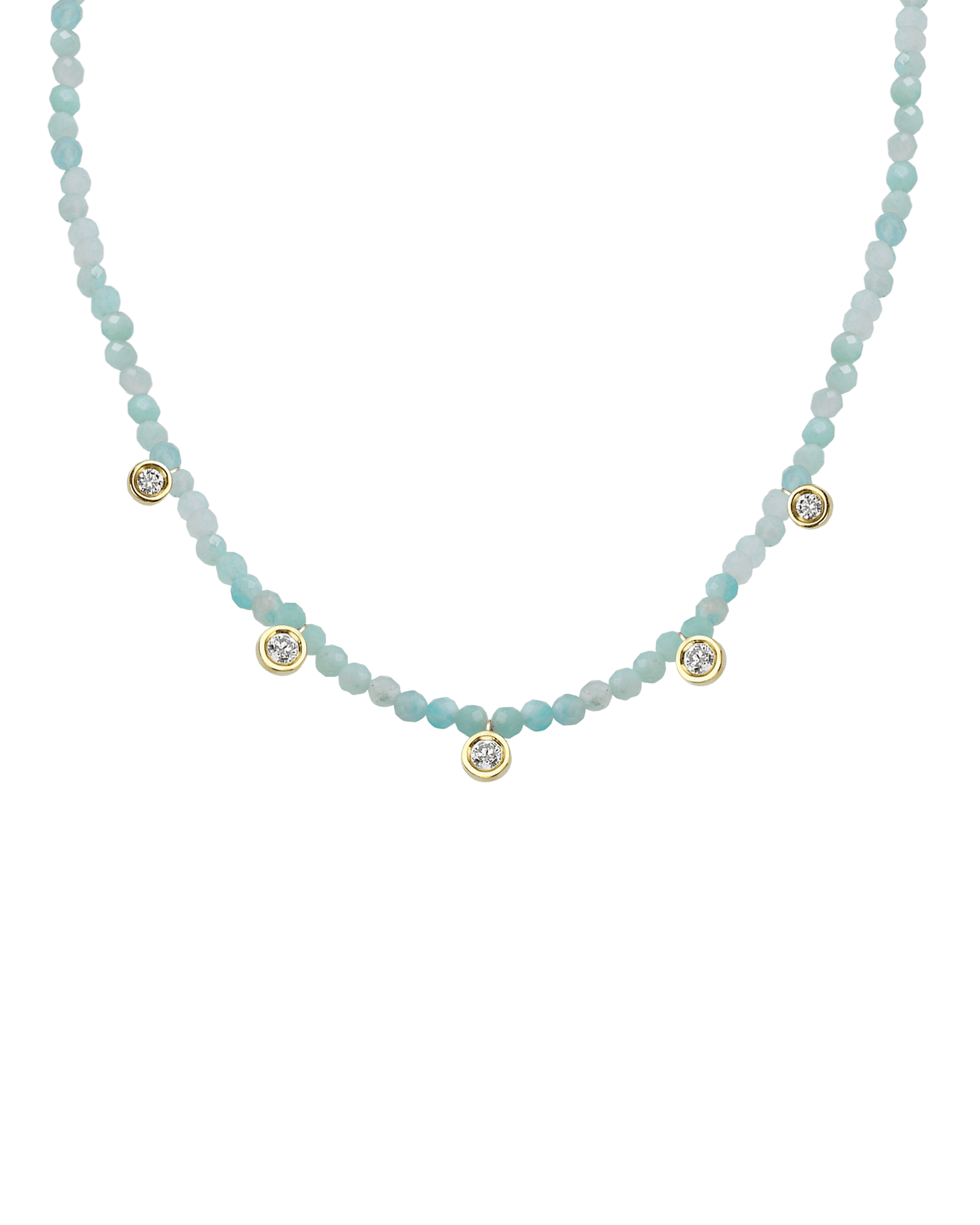 Emerald Gemstone & Five diamonds Necklace - 14K Yellow Gold Necklaces magal-dev Natural Apatite 14" - Collar